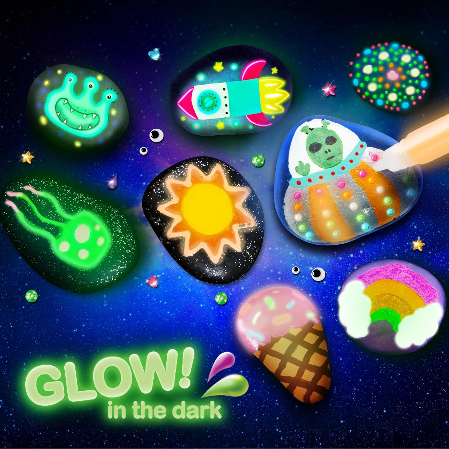 Glow in the Dark Rock Painting Kit for Kids, detail view