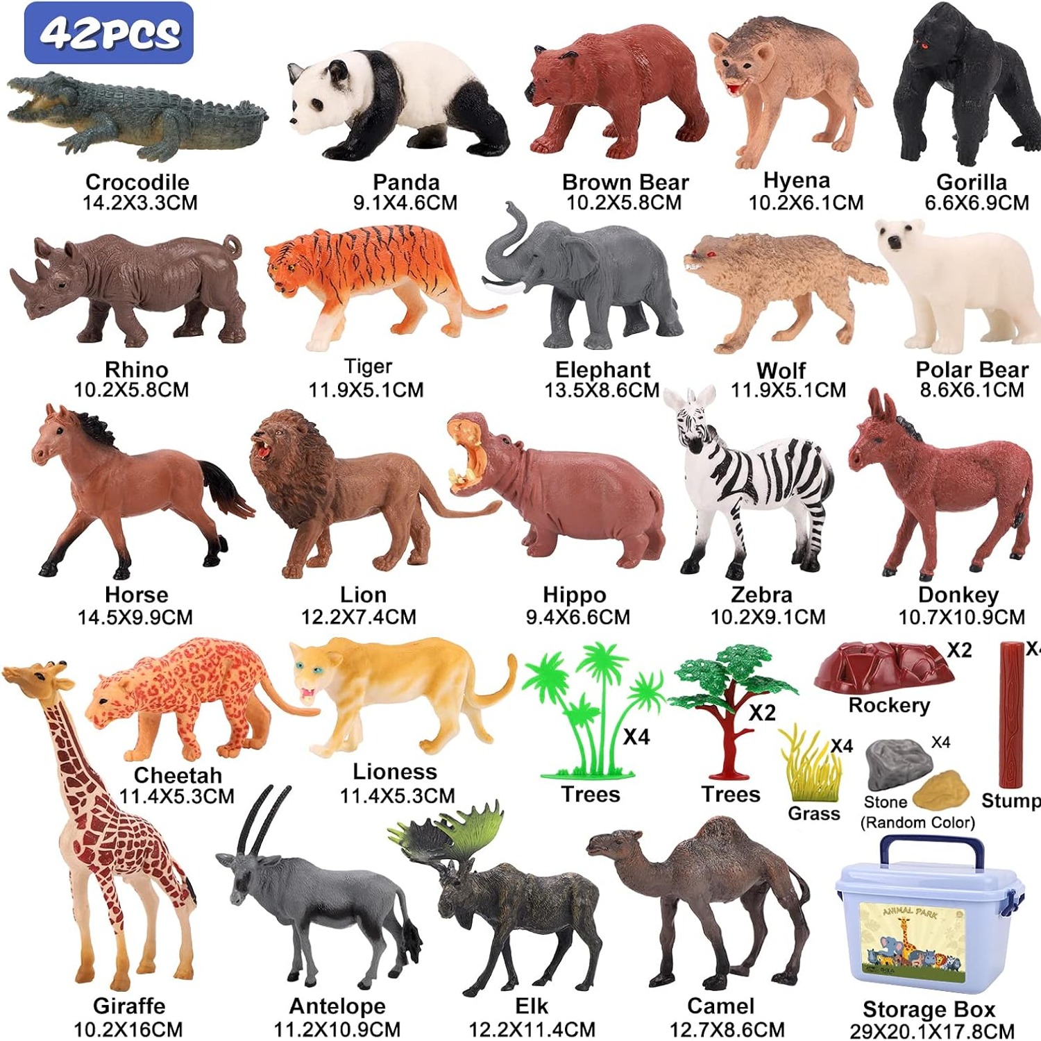 Safari Animal Figures Set, 42 Pieces with Storage Box: image 2