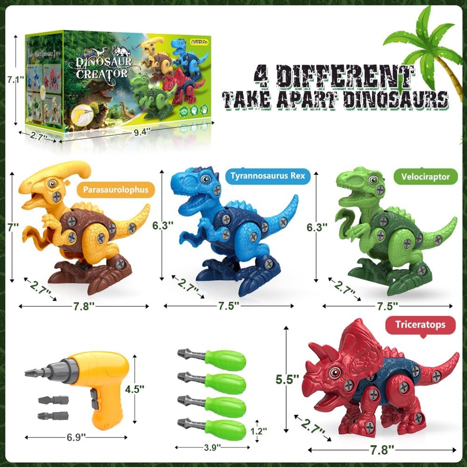 Take Apart Dinosaur Toys with Electric Drill, 4 Pack STEM Building Set: image 2