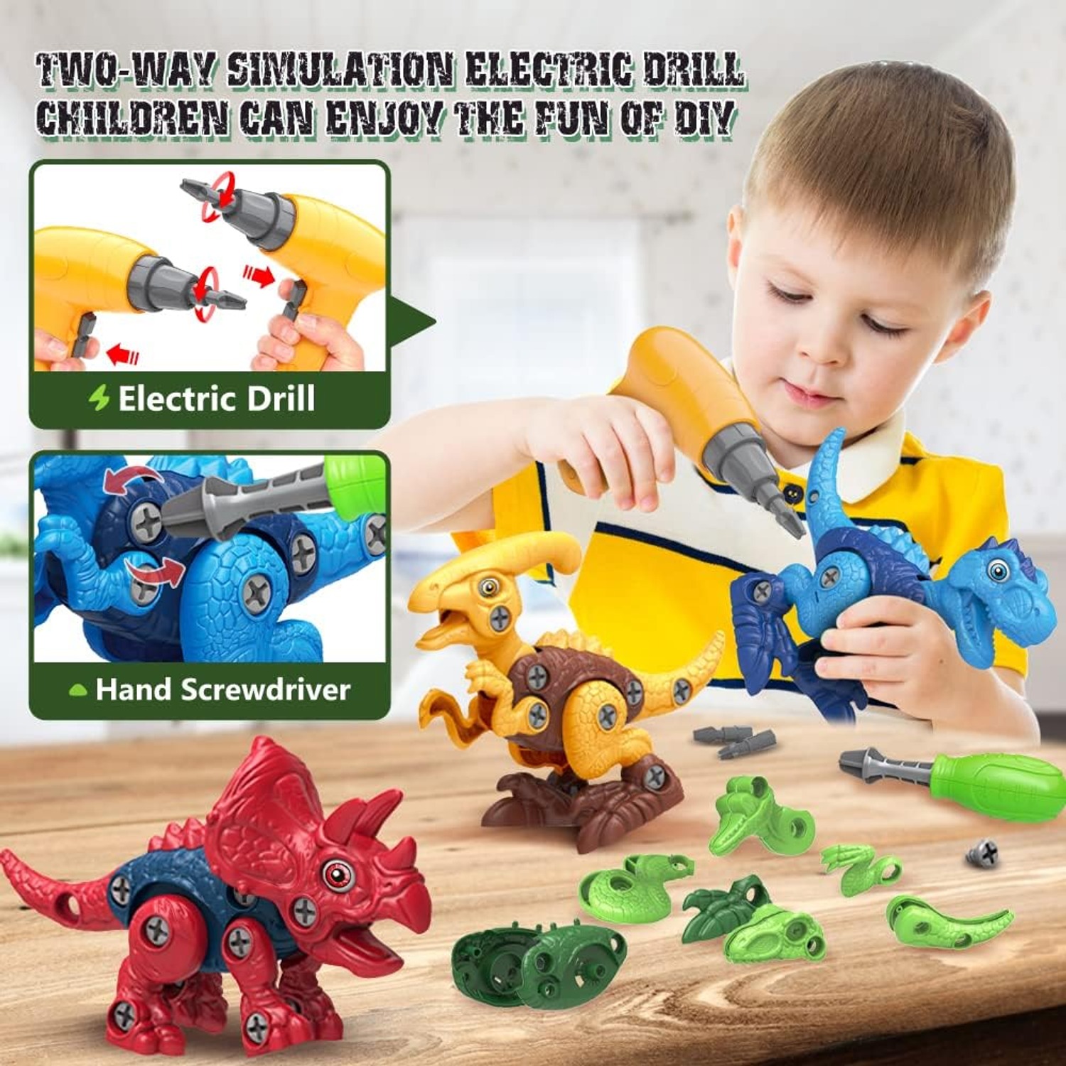 Take Apart Dinosaur Toys with Electric Drill, 4 Pack STEM Building Set: image 3