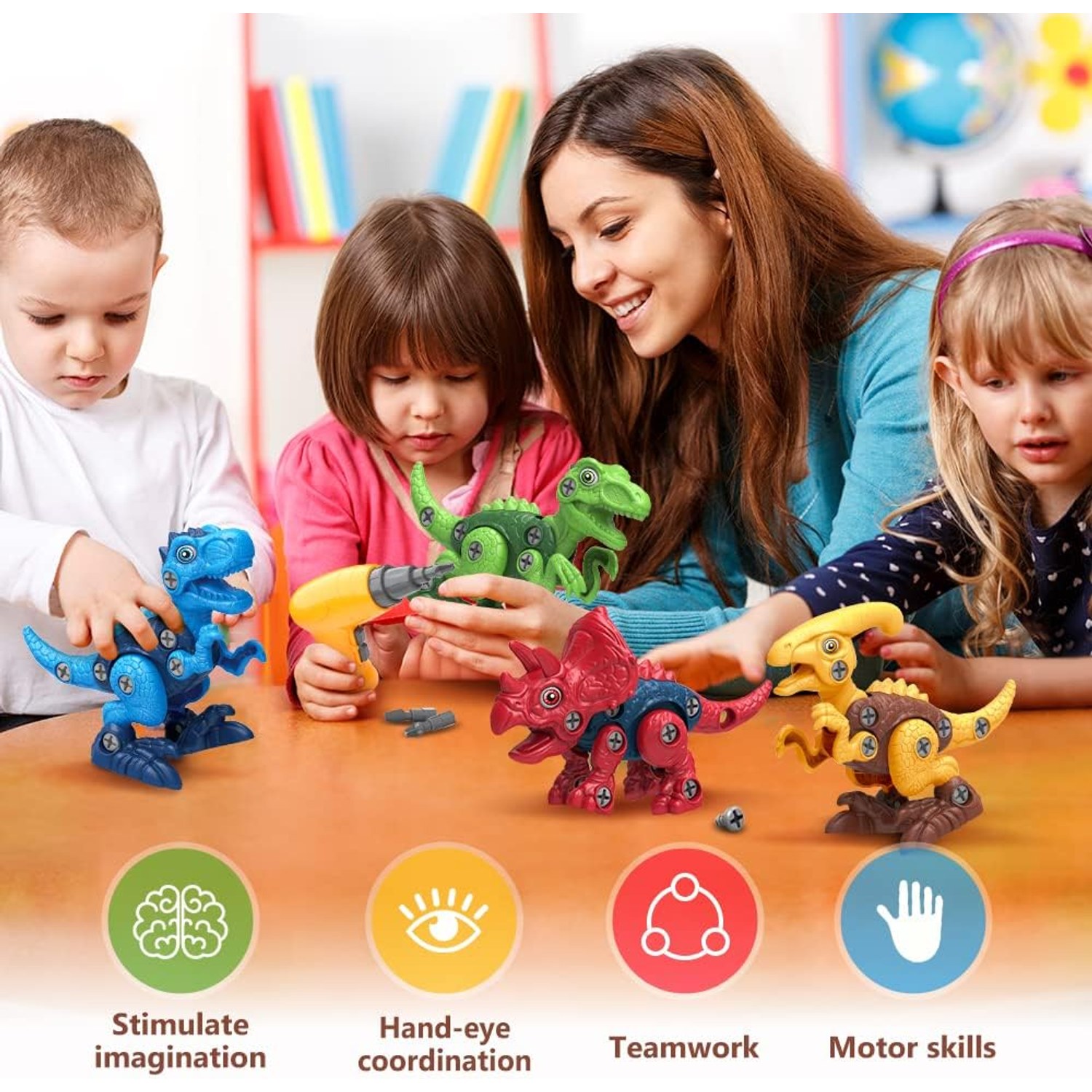 Take Apart Dinosaur Toys with Electric Drill, 4 Pack STEM Building Set: image 6