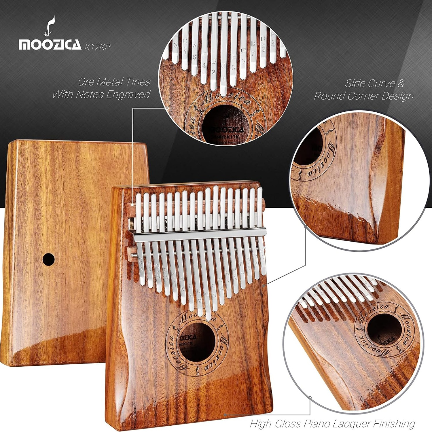 17 Key Koa Wood Kalimba Thumb Piano with Hard Case