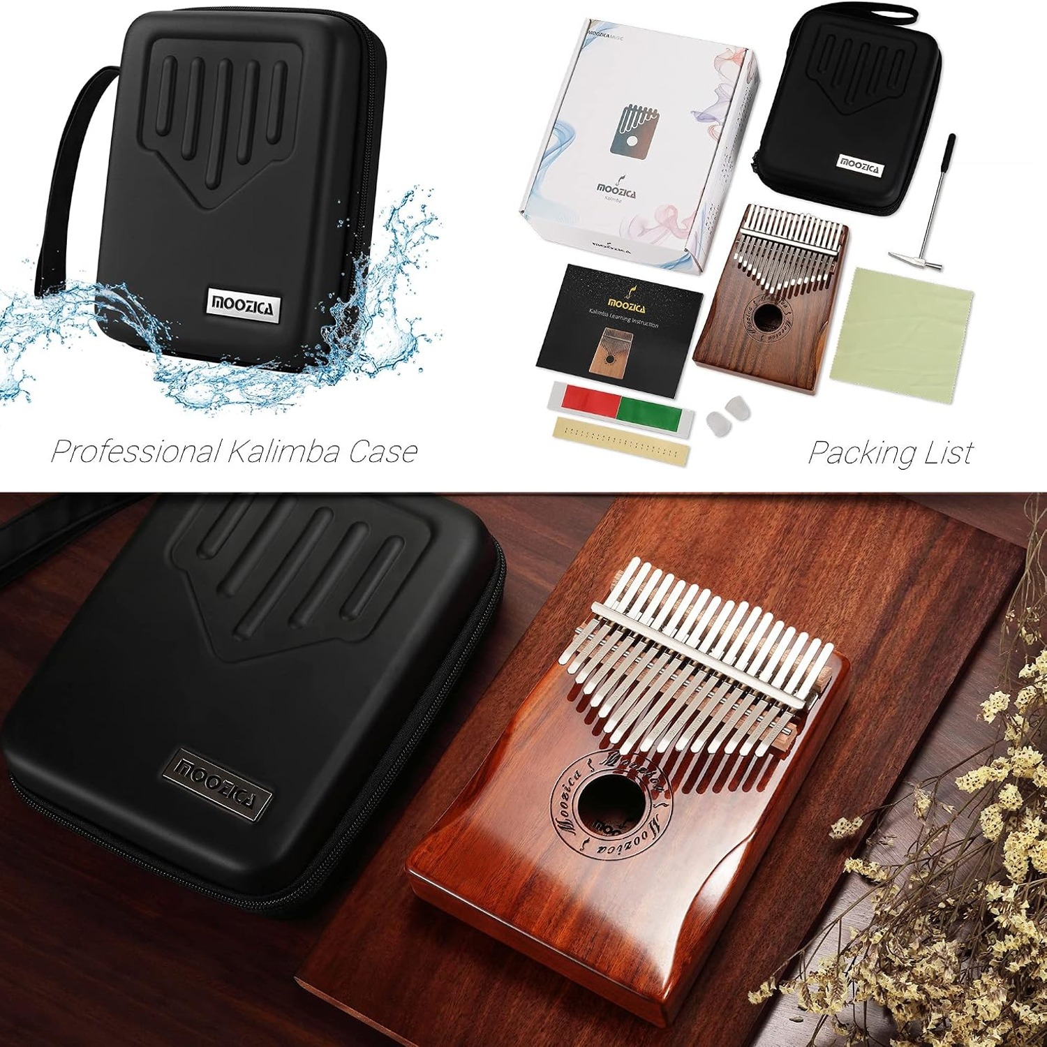 17 Key Koa Wood Kalimba Thumb Piano with Hard Case
