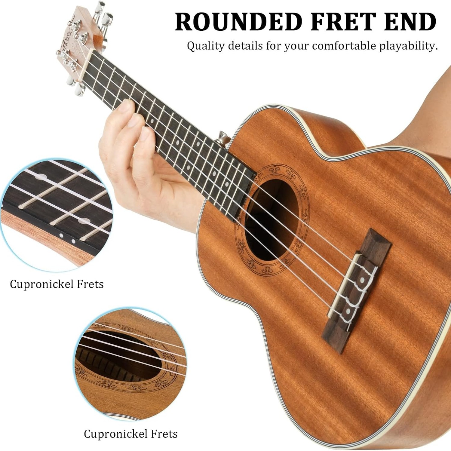 Sapele 21 Inch Soprano Ukulele with Bag and Spare Strings: image 4