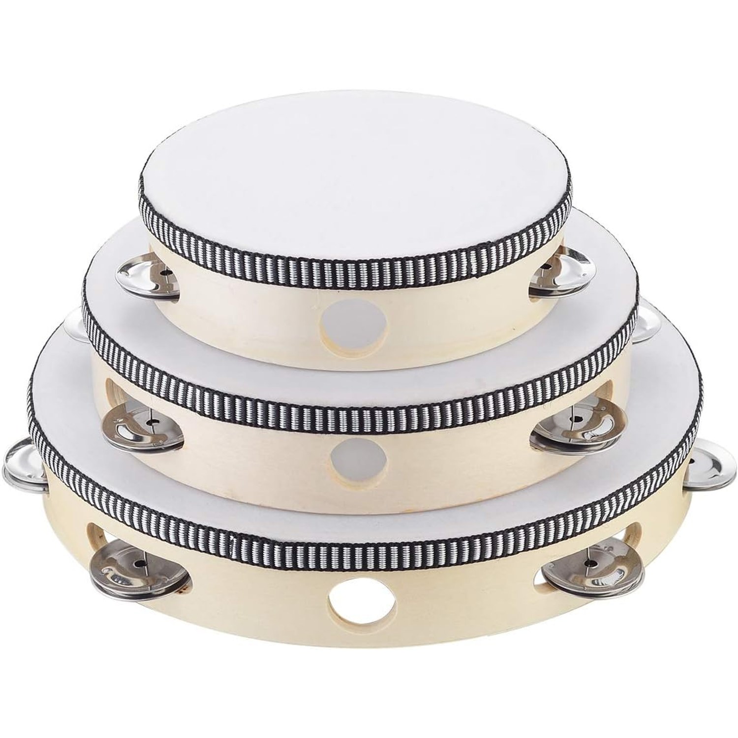 6 Inch Birch Wood Tambourine with Metal Jingles: image 8
