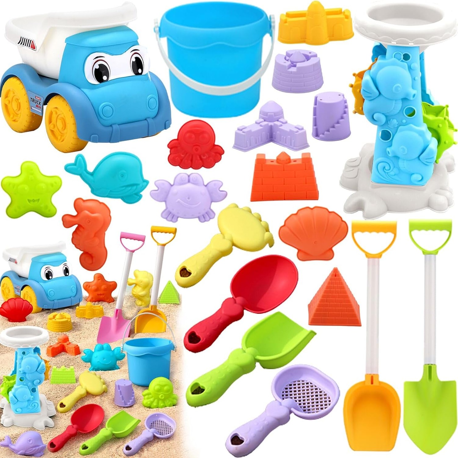 20 Piece Beach Sand Toy Set with Mesh Carry Bag