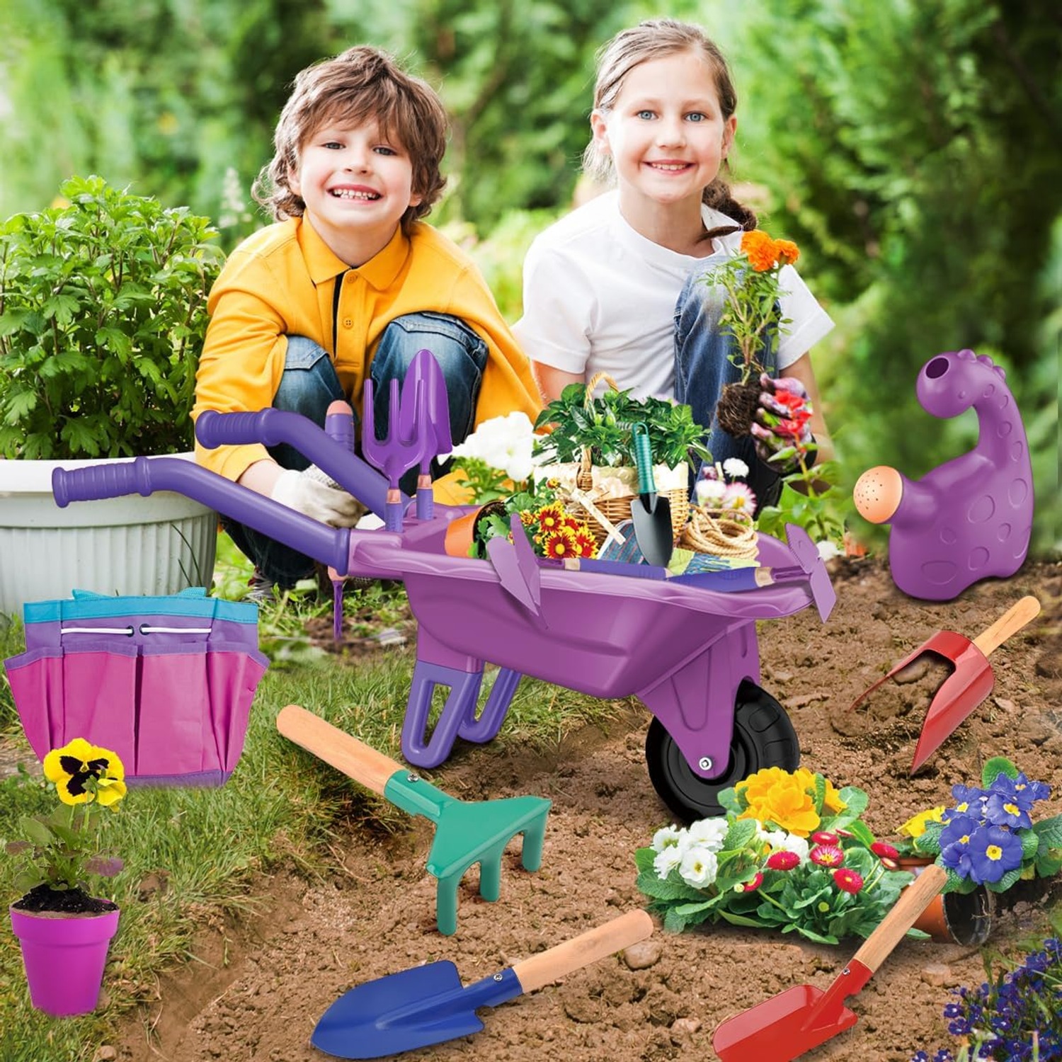 Kids Gardening Set with Wheelbarrow (15 Piece)