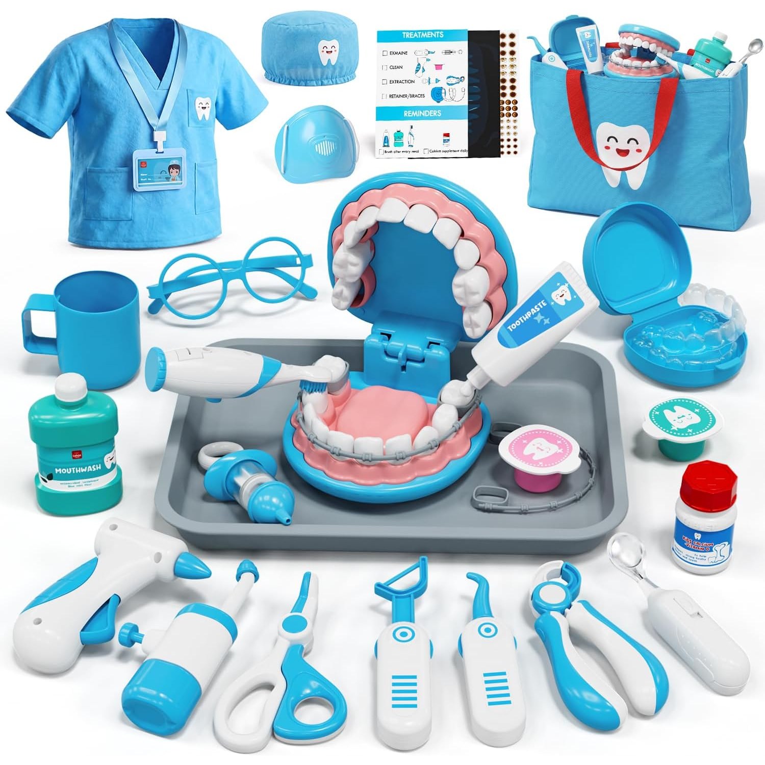 Kids Dentist Play Set with Doctor Costume and Dental Models
