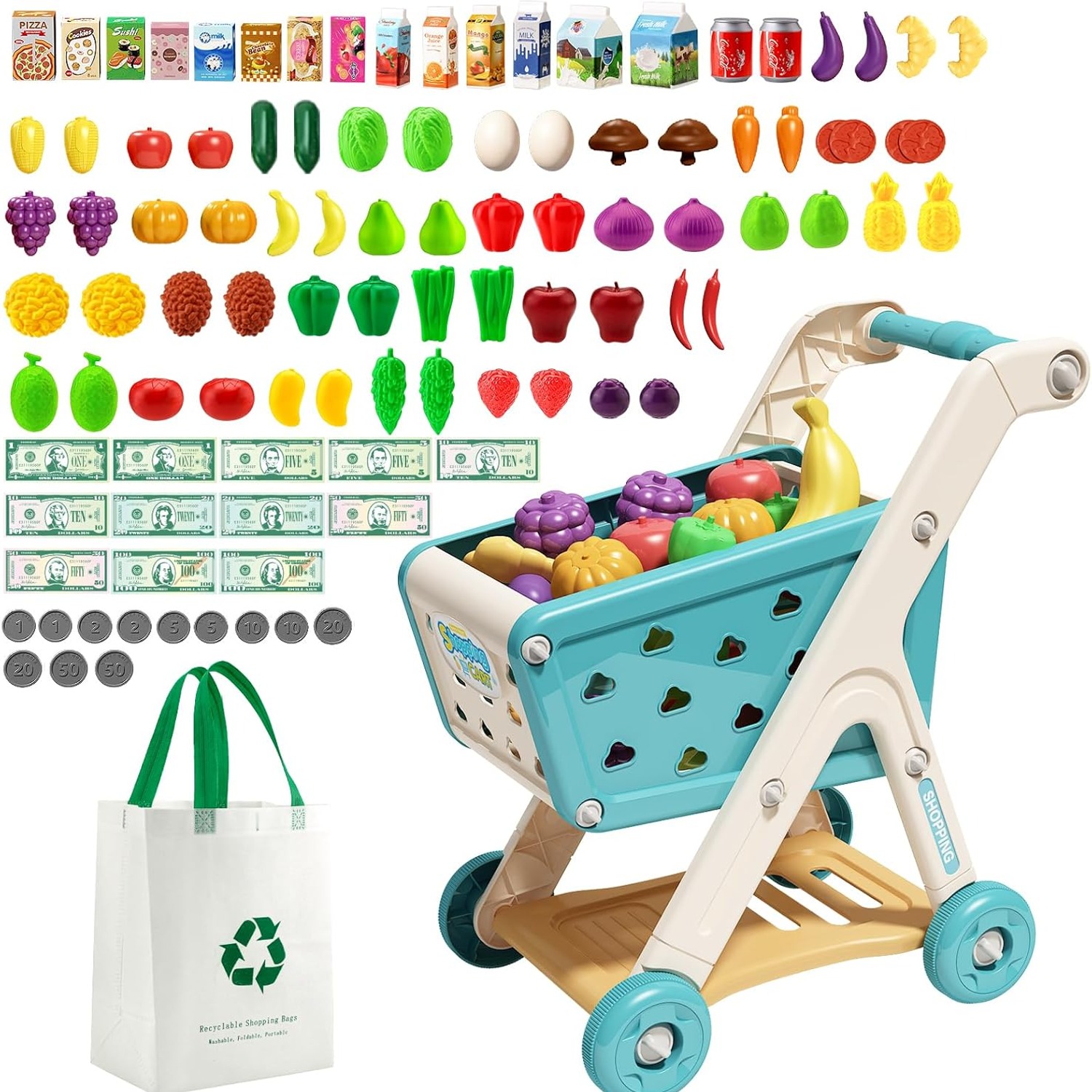 102-Piece Kids Shopping Trolley Play Set
