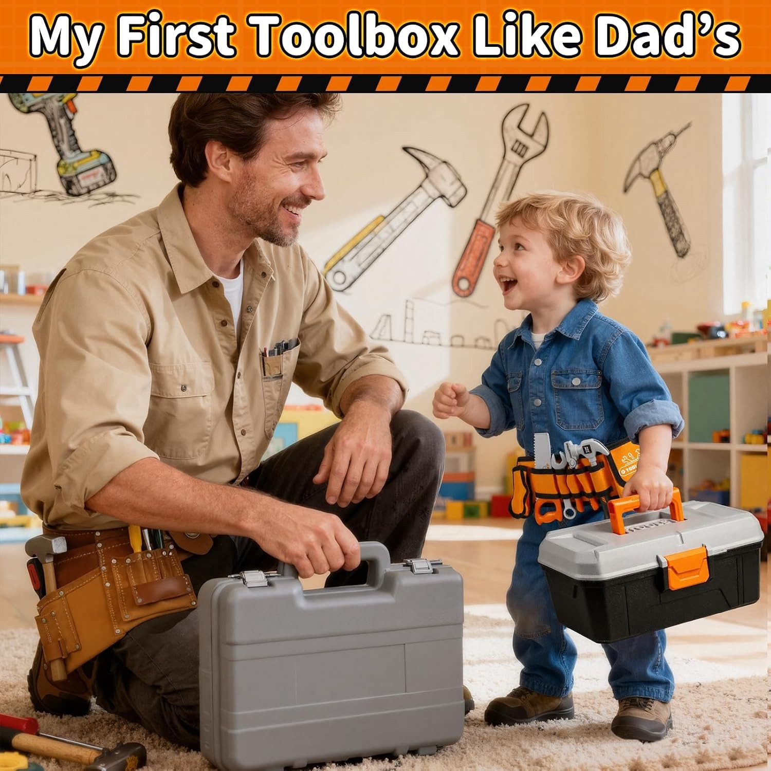 50 Piece Kids Tool Belt and Toy Drill Set