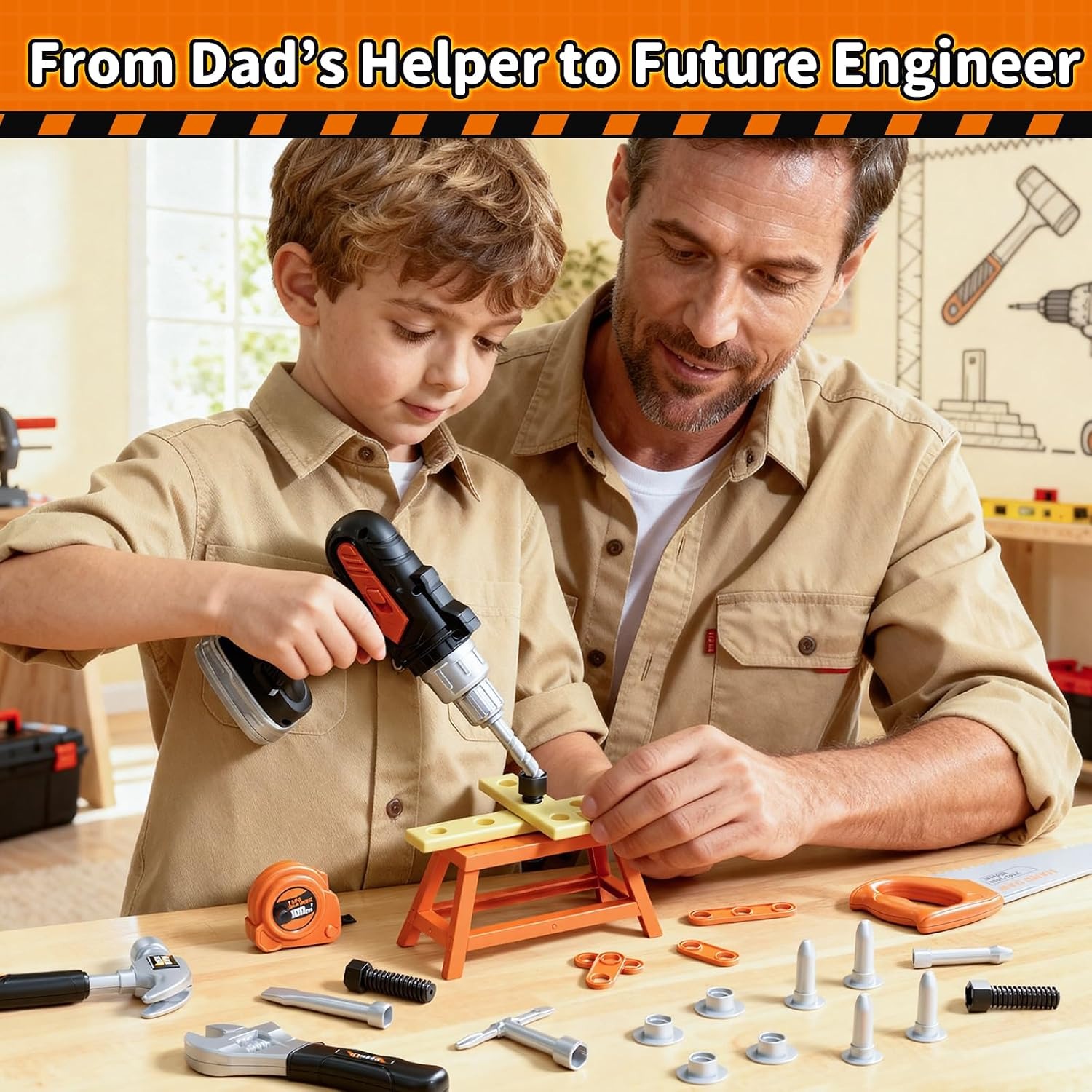 50 Piece Kids Tool Belt and Toy Drill Set