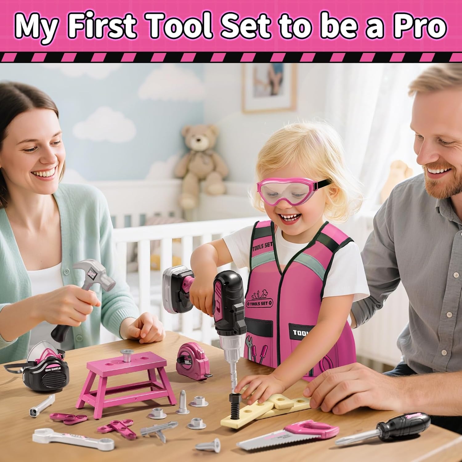 Pink Construction Tool Set with Vest (16 Piece): image 2