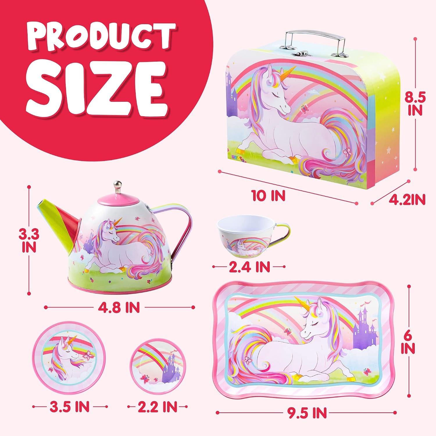 Unicorn Tin Tea Party Set for Kids (15 Pieces with Carry Case): image 7