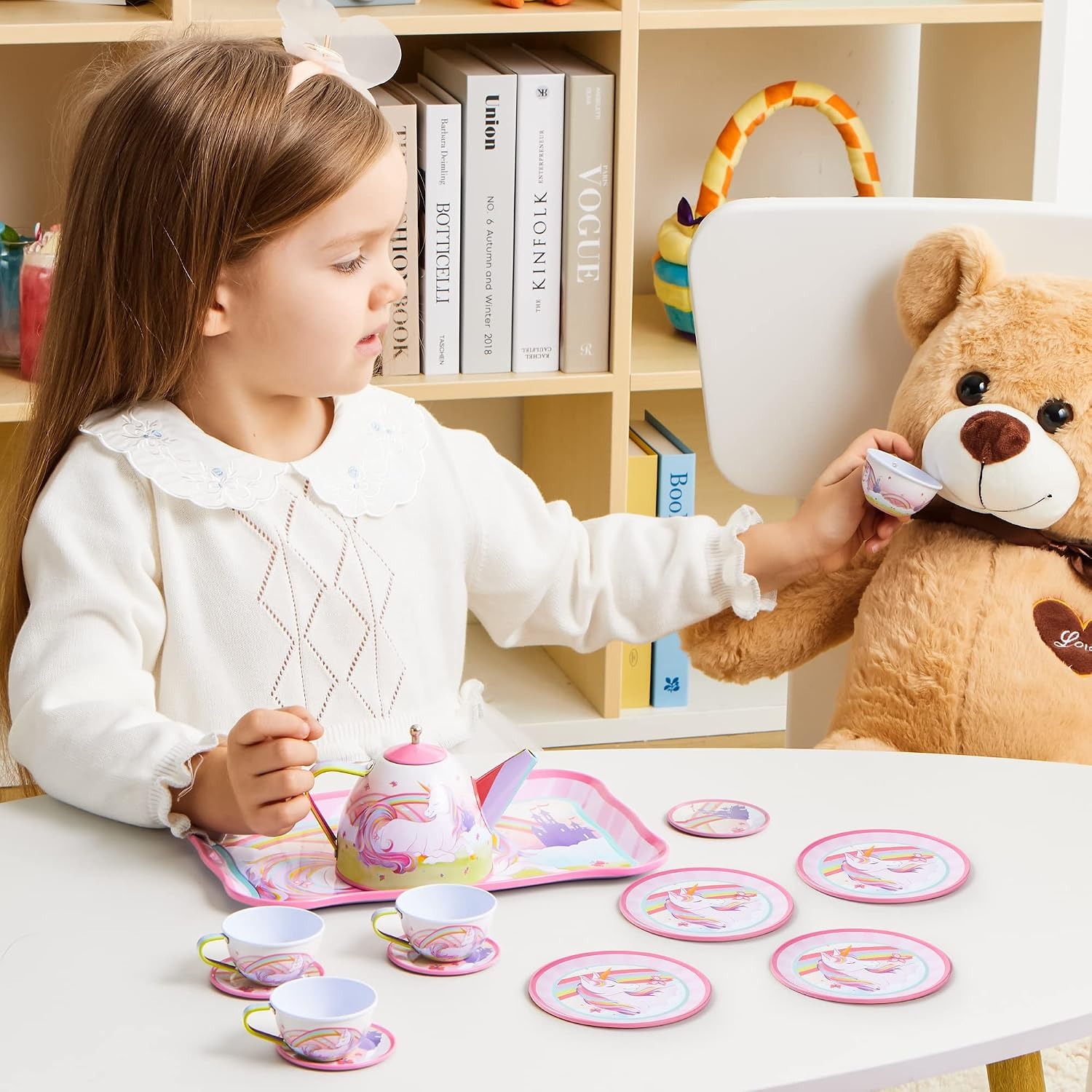 Unicorn Tin Tea Party Set for Kids (15 Pieces with Carry Case): image 9