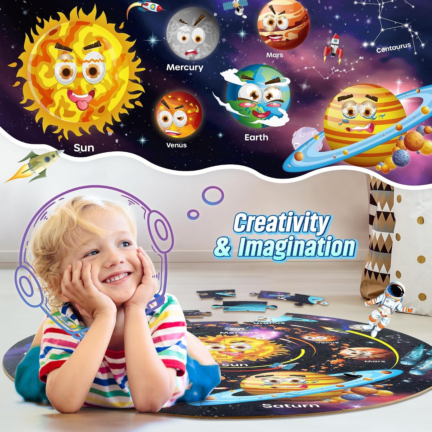 Solar System Floor Puzzle 70-Piece Round Jigsaw for Kids: image 3