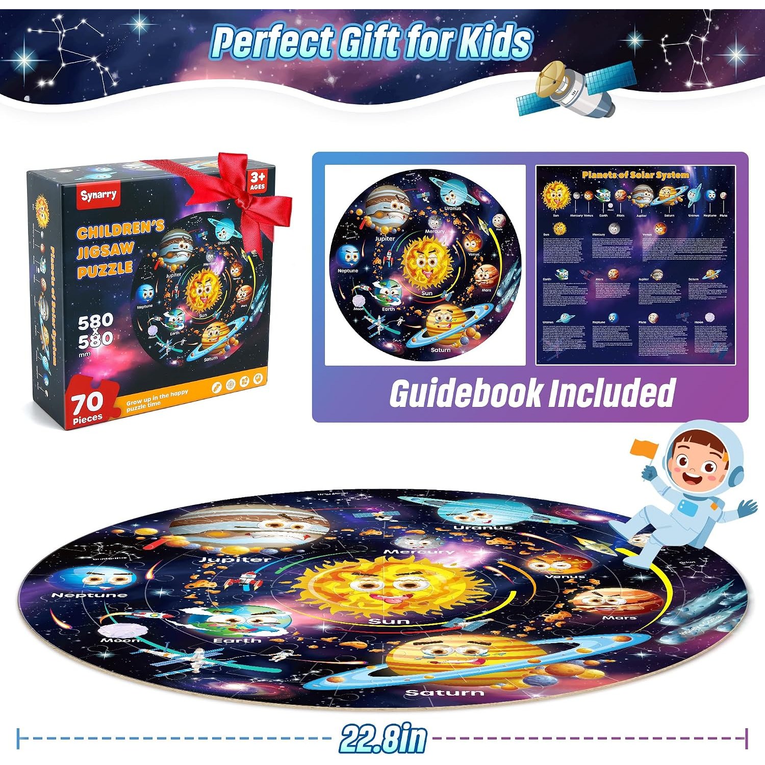 Solar System Floor Puzzle 70-Piece Round Jigsaw for Kids: image 6