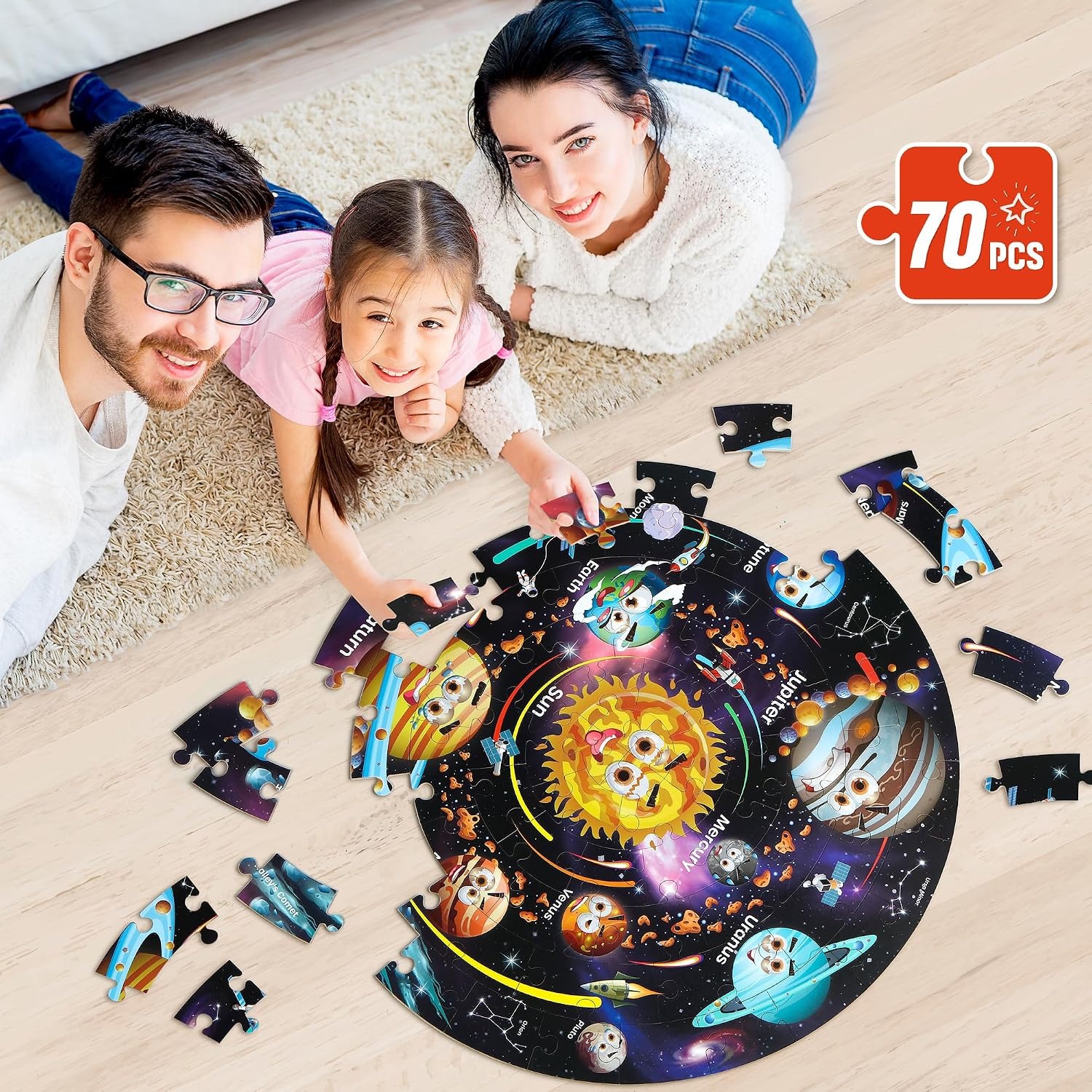 Solar System Floor Puzzle 70-Piece Round Jigsaw for Kids: image 7