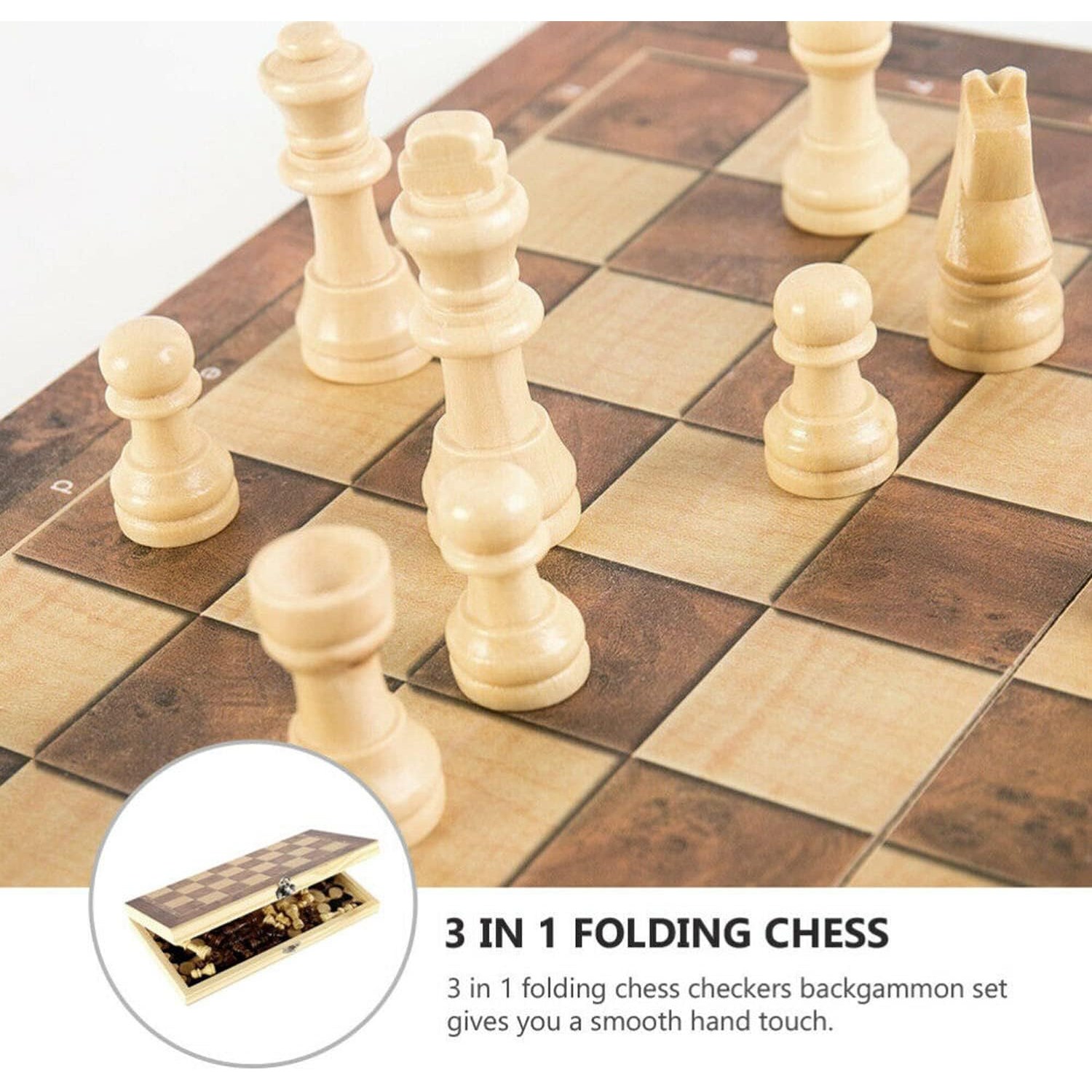 3-in-1 Wooden Chess, Draughts and Backgammon Set