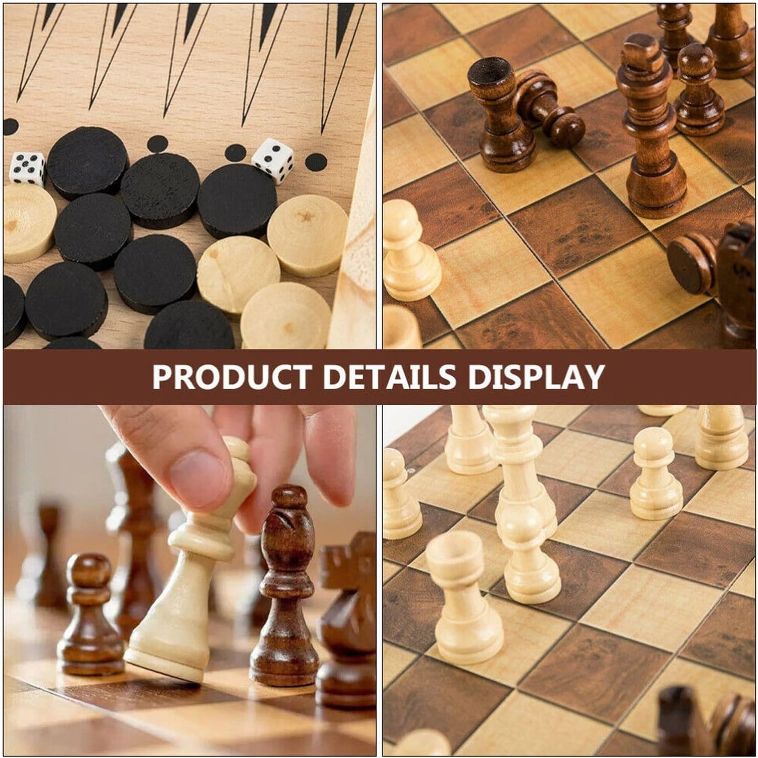 3-in-1 Wooden Chess, Draughts and Backgammon Set