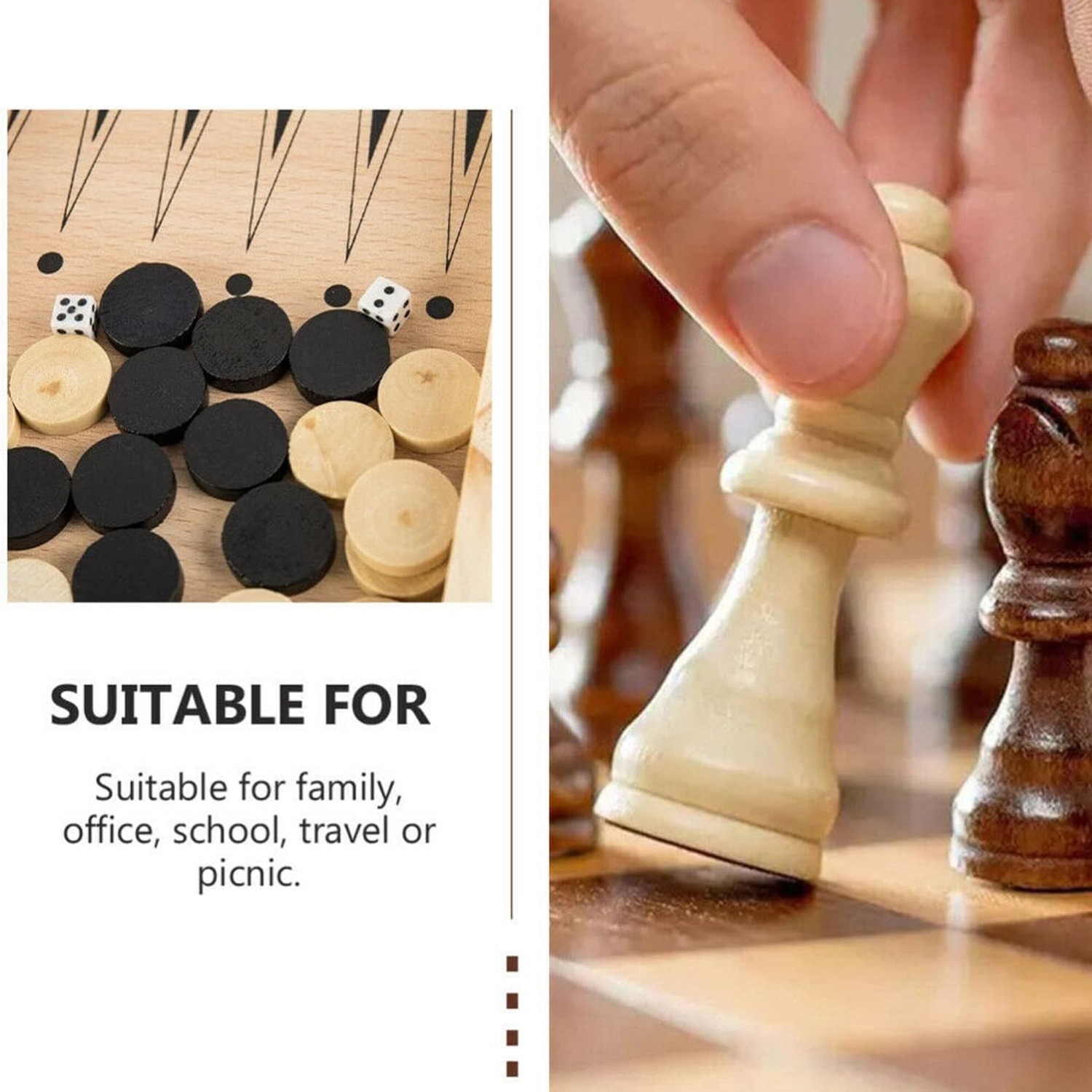 3-in-1 Wooden Chess, Draughts and Backgammon Set