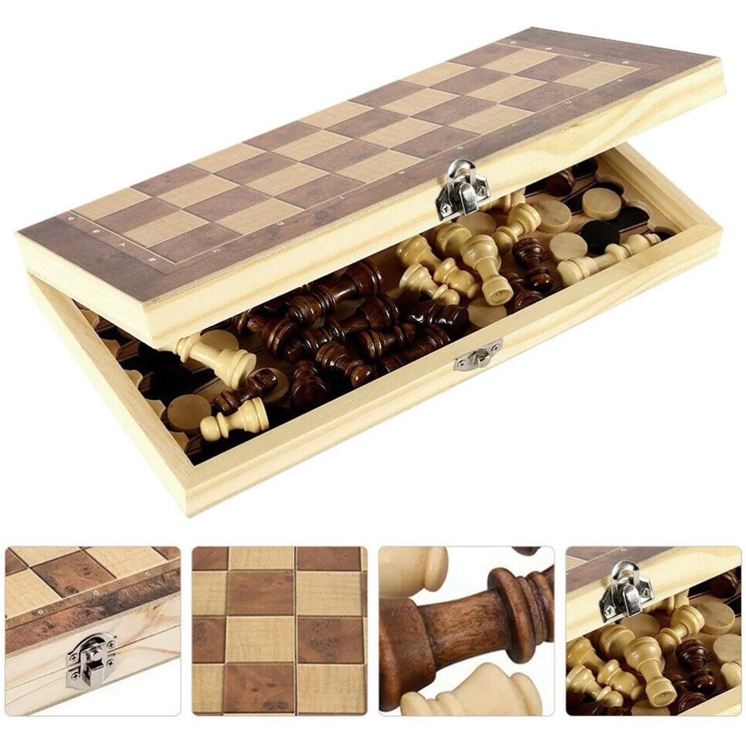 3-in-1 Wooden Chess, Draughts and Backgammon Set: image 9