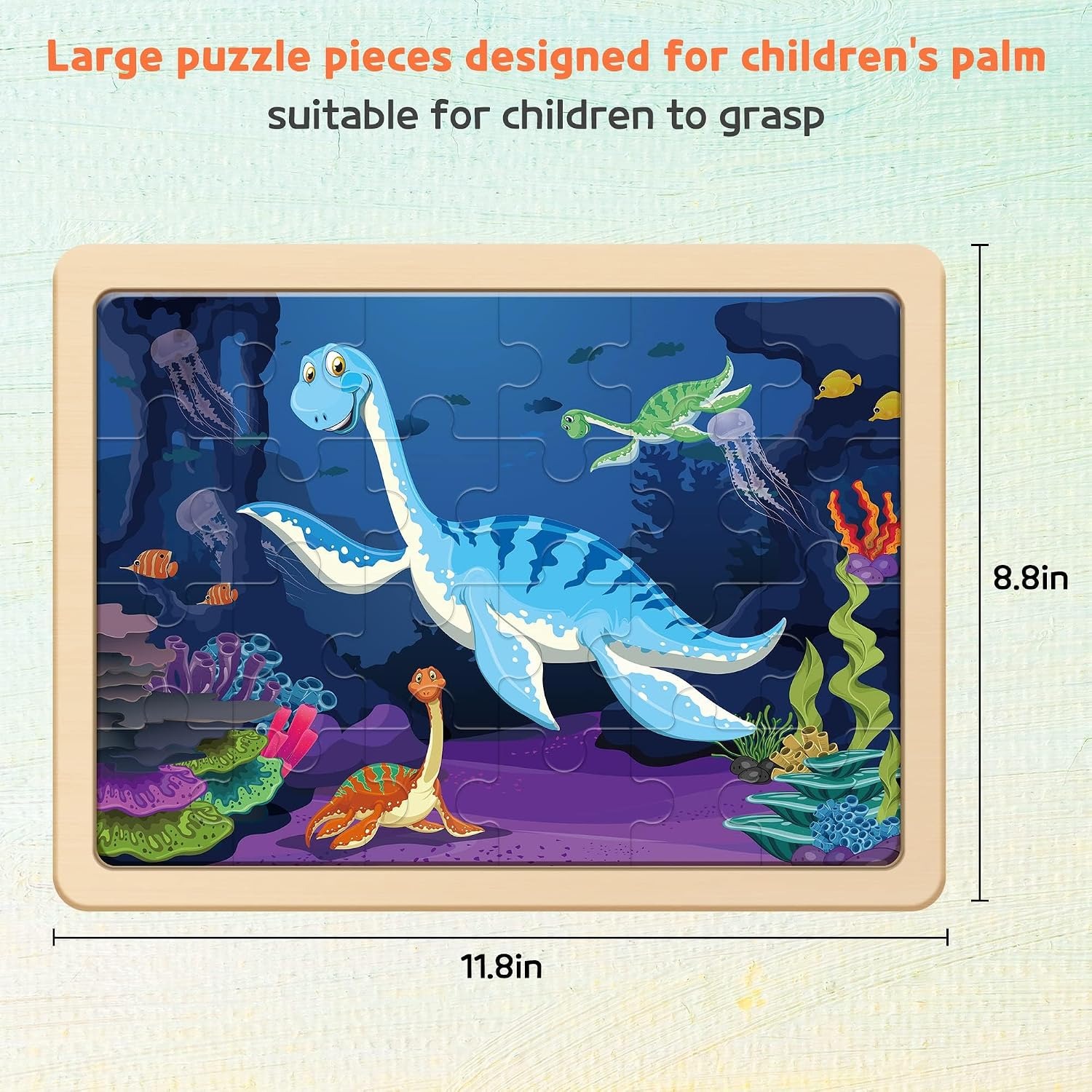 Wooden Dinosaur Puzzles for Kids, 4-Pack 24-Piece Jigsaw Set