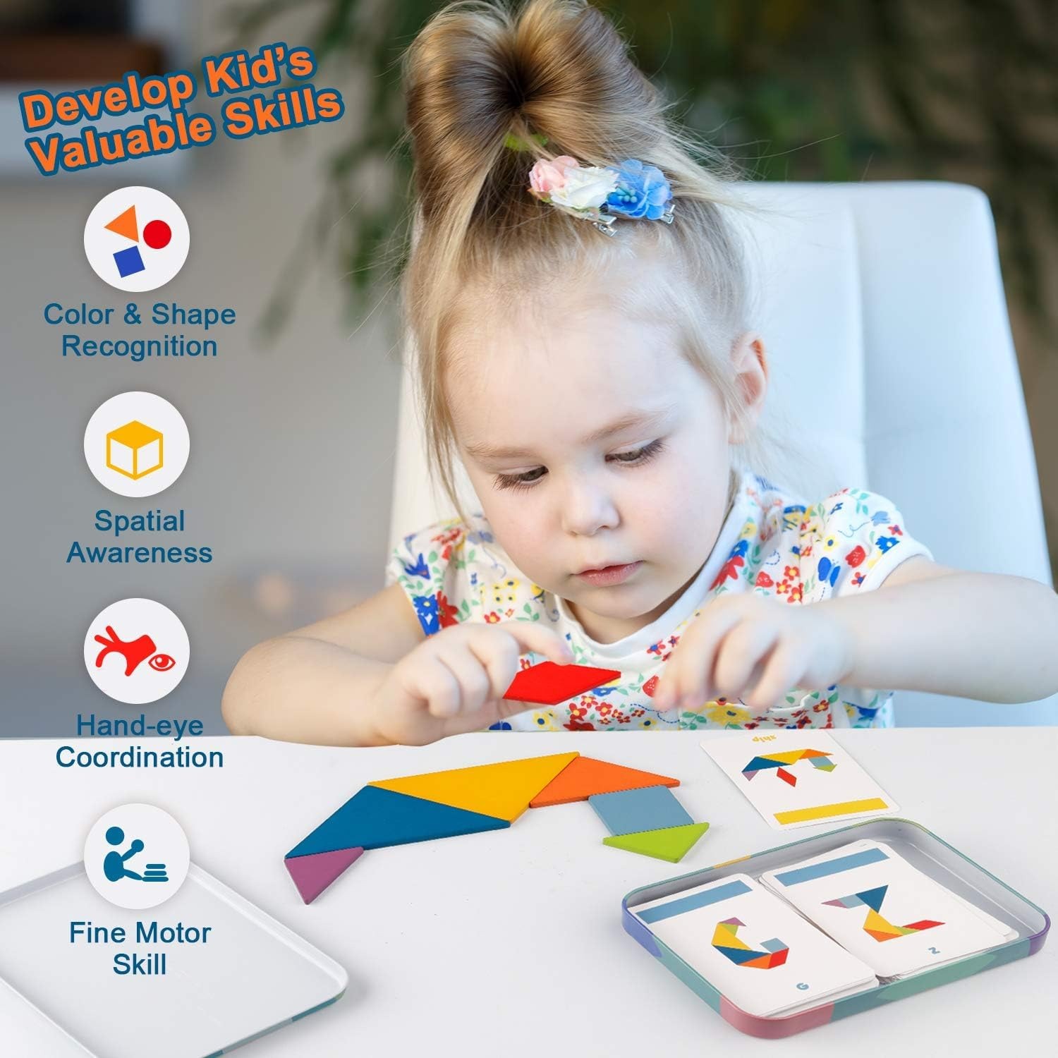 Wooden Tangram Set with 60 Double-Sided Pattern Cards: image 2