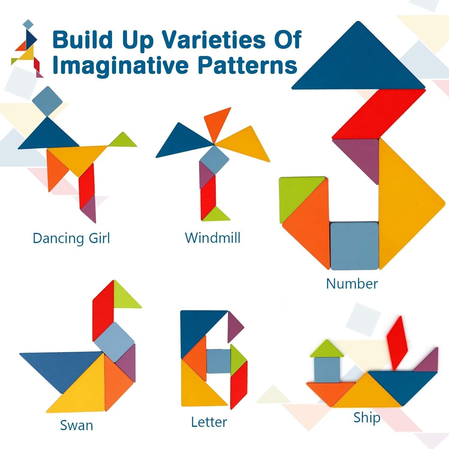 Wooden Tangram Set with 60 Double-Sided Pattern Cards: image 3