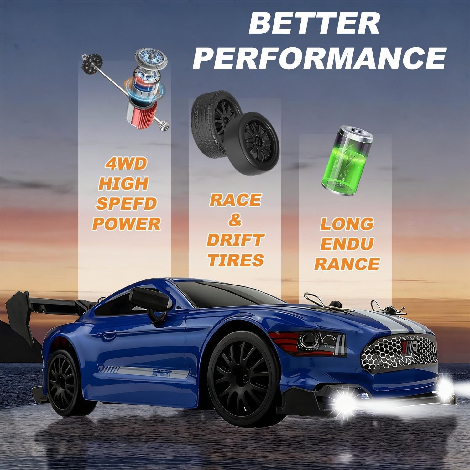 1:24 RC Drift Car with Swappable Racing and Drift Tyres