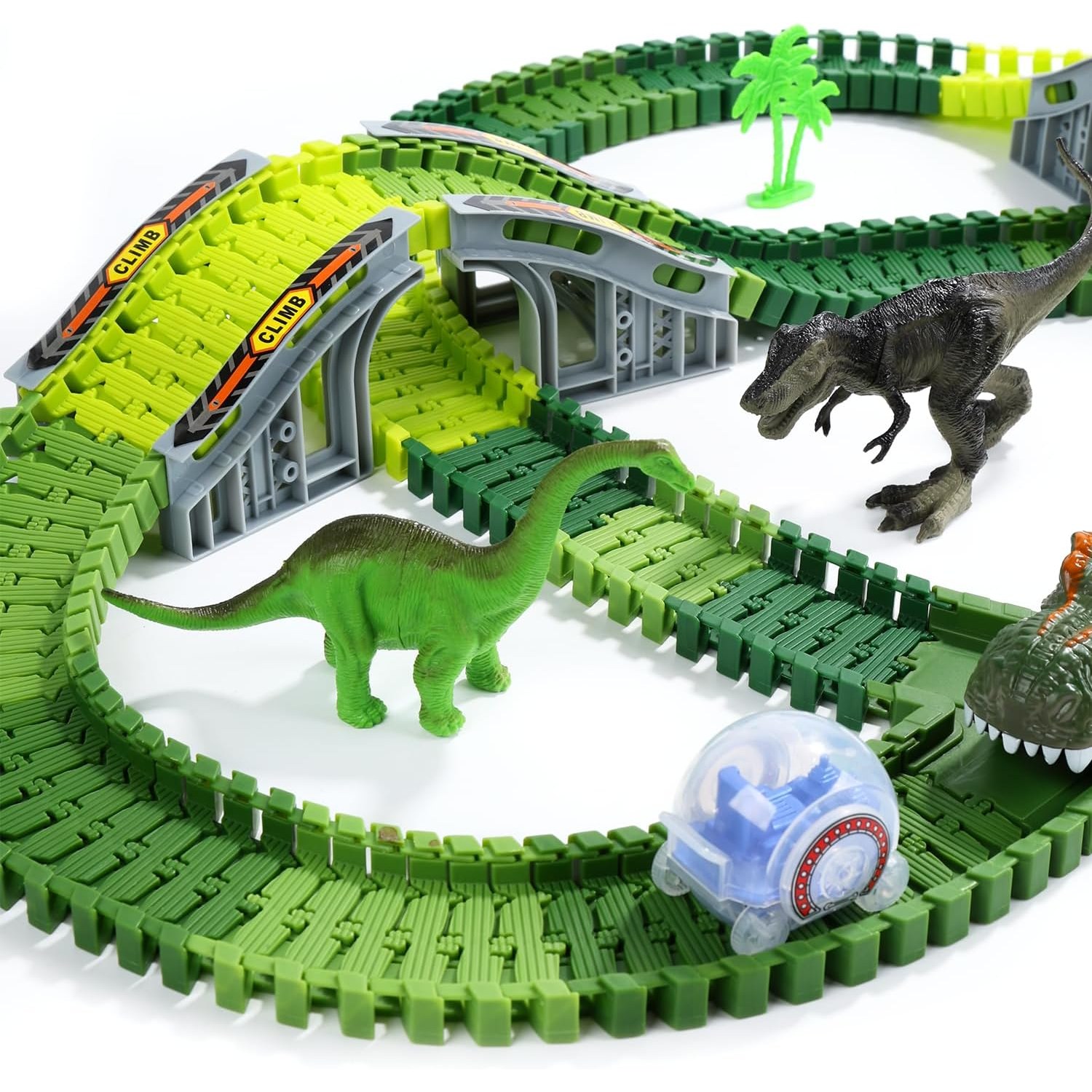 Dinosaur Race Track Set with Electric Dino Cars (233 Pieces): image 2