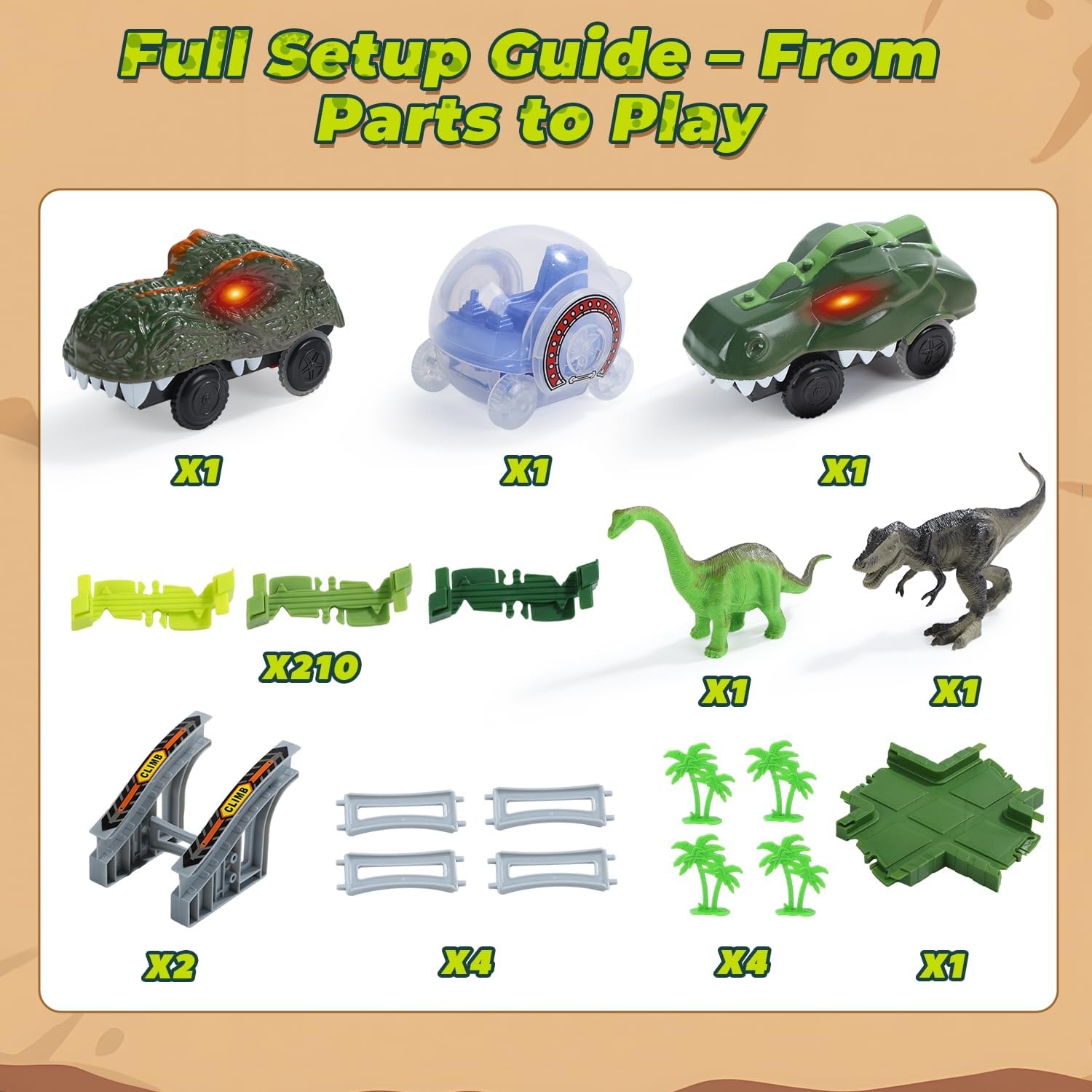 Dinosaur Race Track Set with Electric Dino Cars (233 Pieces): image 3