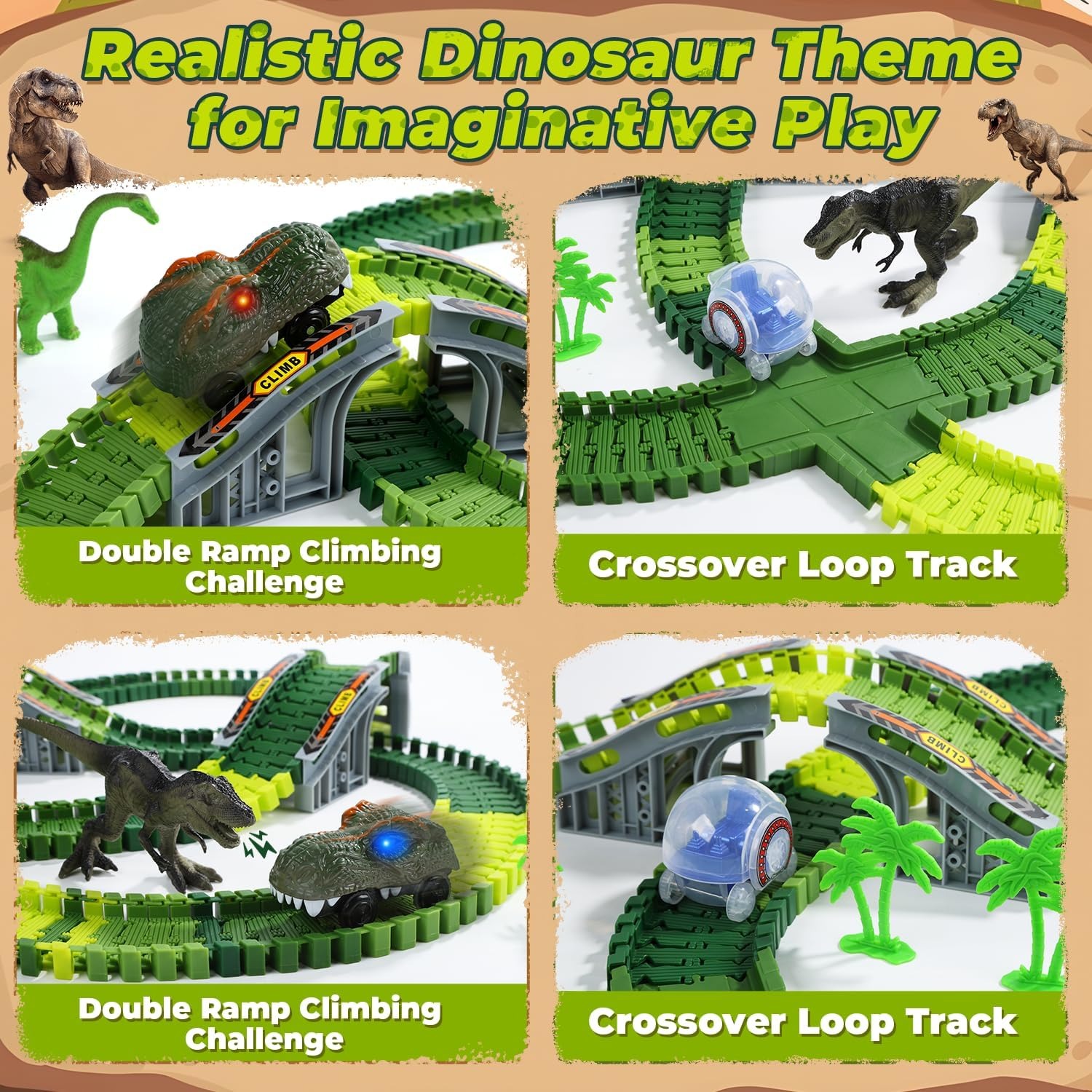 Dinosaur Race Track Set with Electric Dino Cars (233 Pieces): image 4
