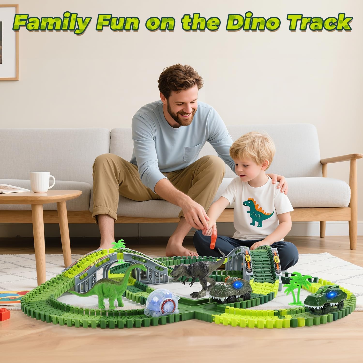 Dinosaur Race Track Set with Electric Dino Cars (233 Pieces): image 7