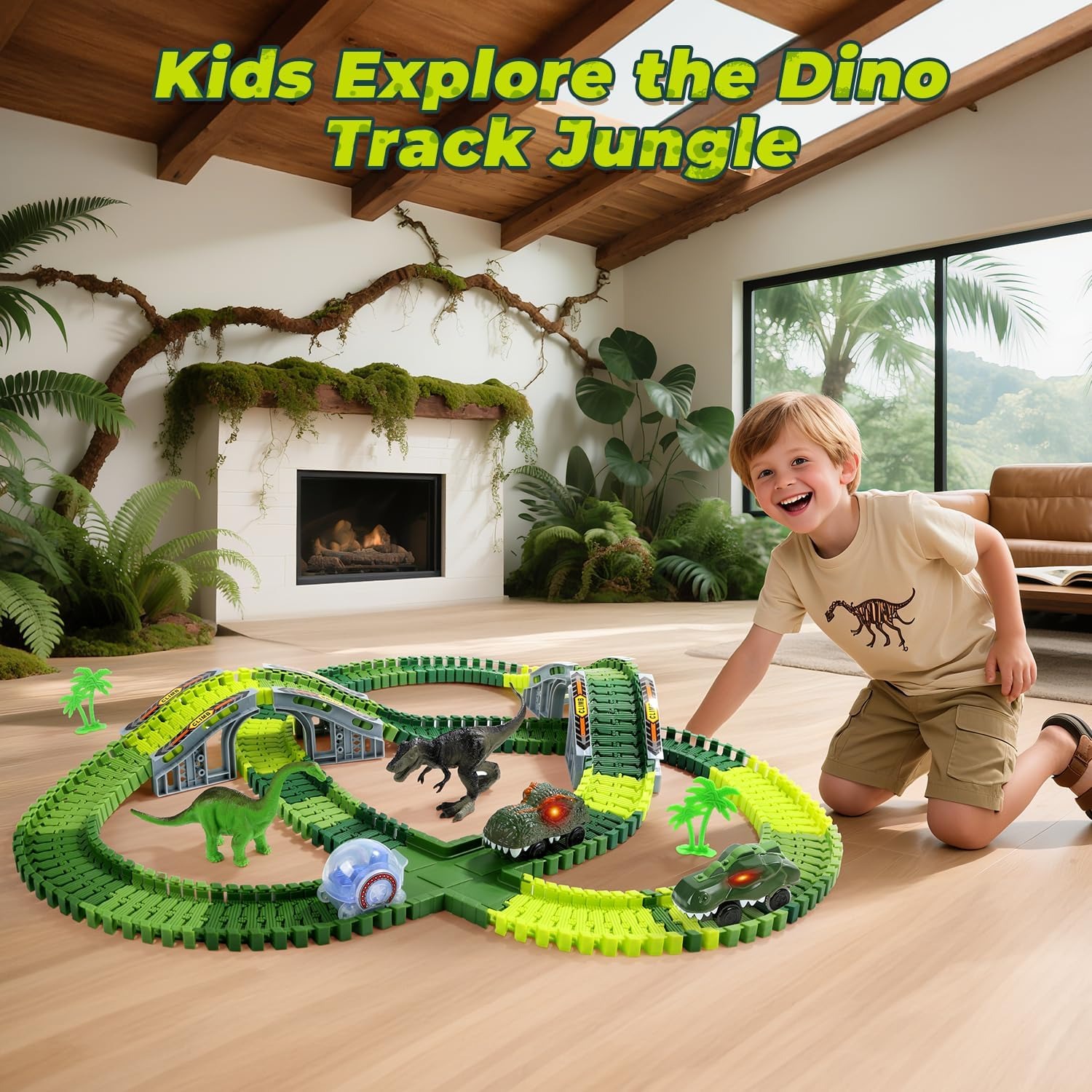 Dinosaur Race Track Set with Electric Dino Cars (233 Pieces): image 8