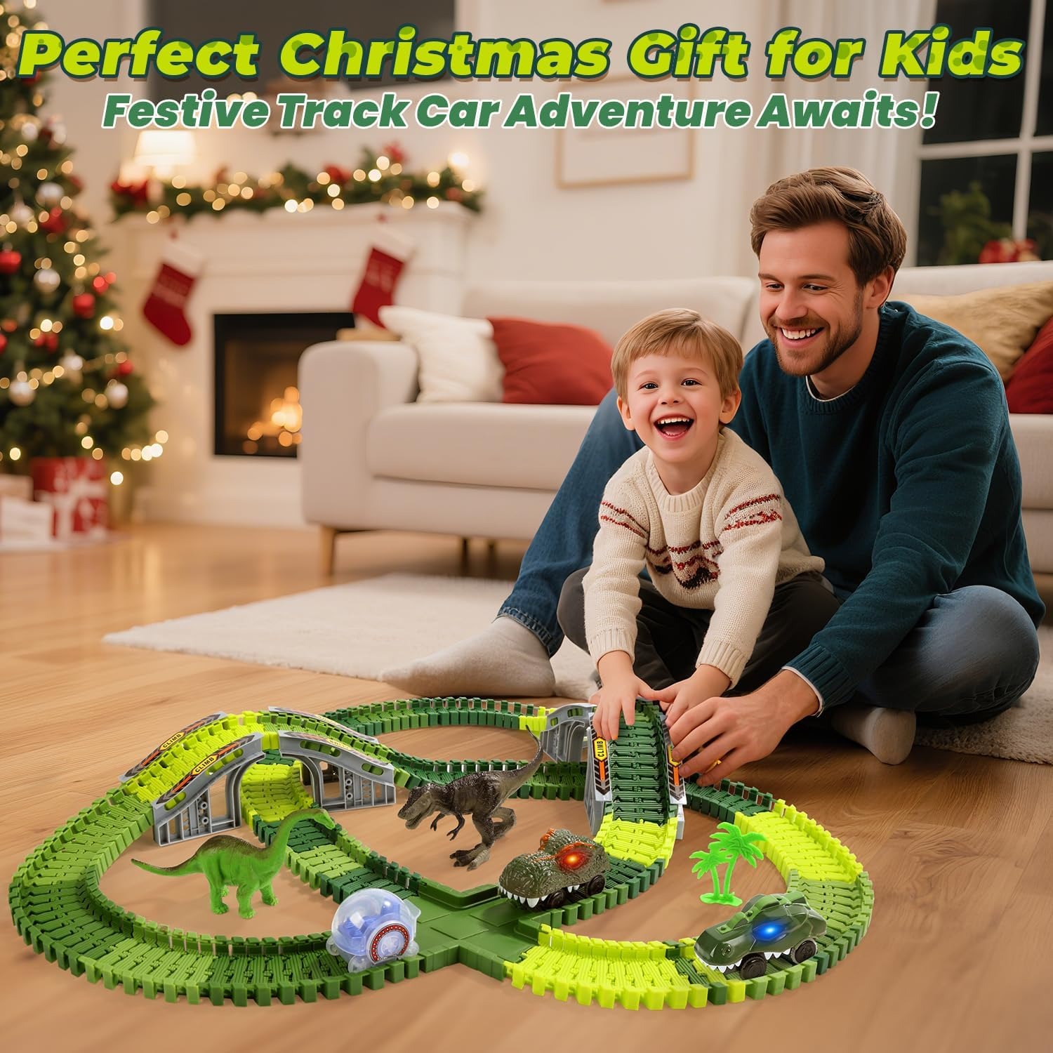 Dinosaur Race Track Set with Electric Dino Cars (233 Pieces): image 9