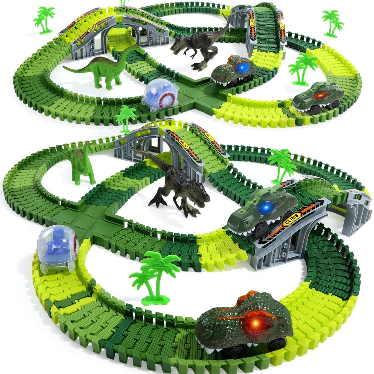 Dinosaur Race Track Set with Electric Dino Cars (233 Pieces)