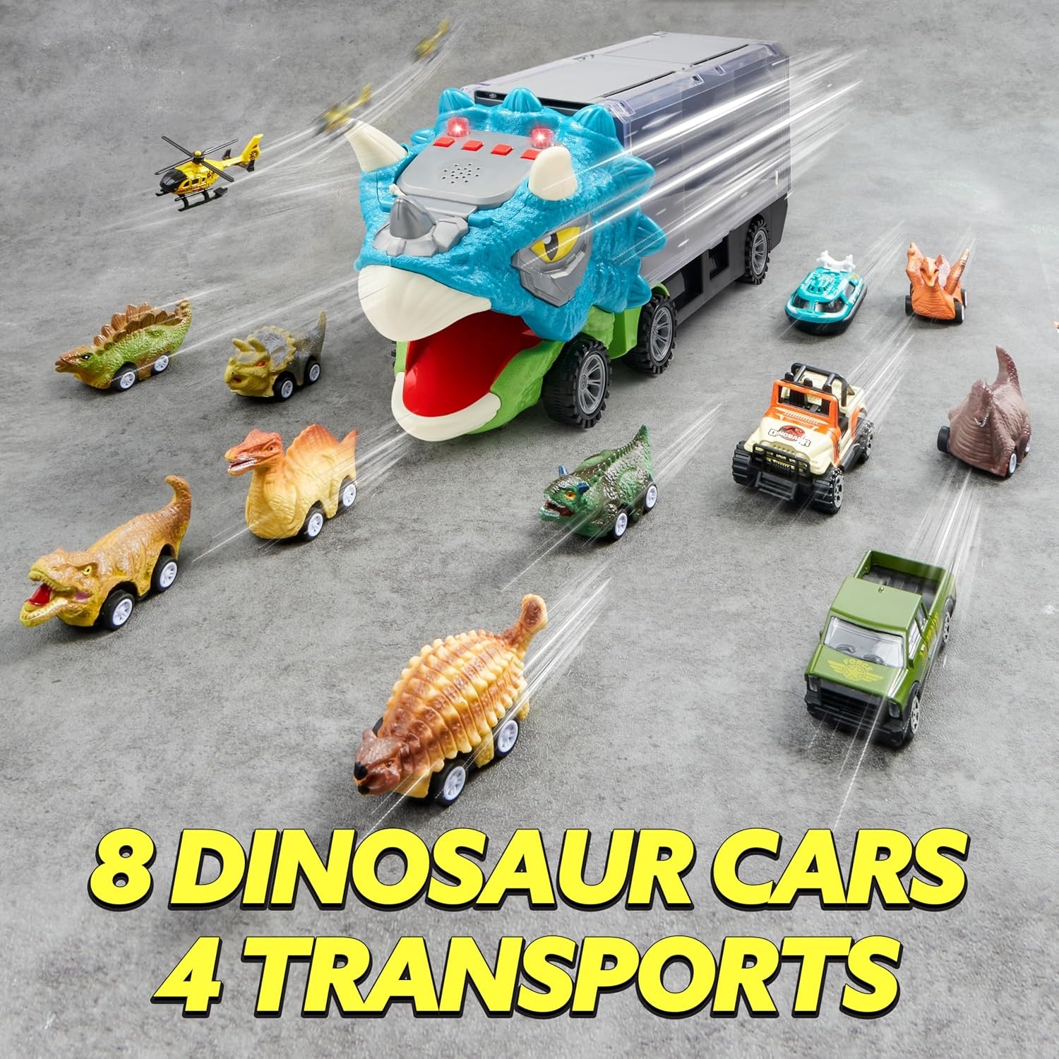 Dinosaur Transport Truck Set with 12 Mini Vehicles: image 4