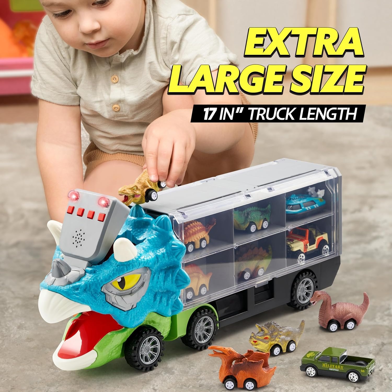Dinosaur Transport Truck Set with 12 Mini Vehicles: image 7