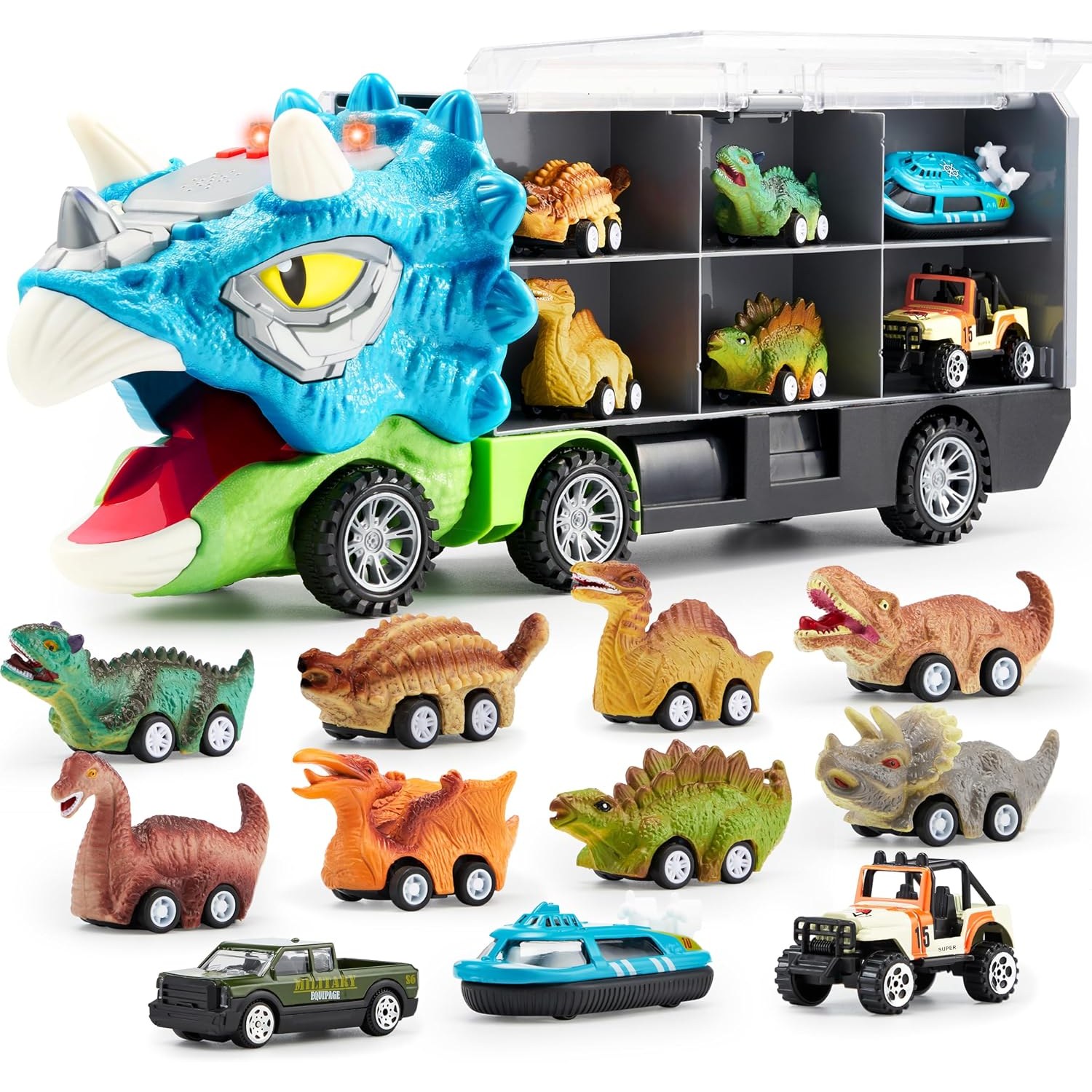Dinosaur Transport Truck Set with 12 Mini Vehicles