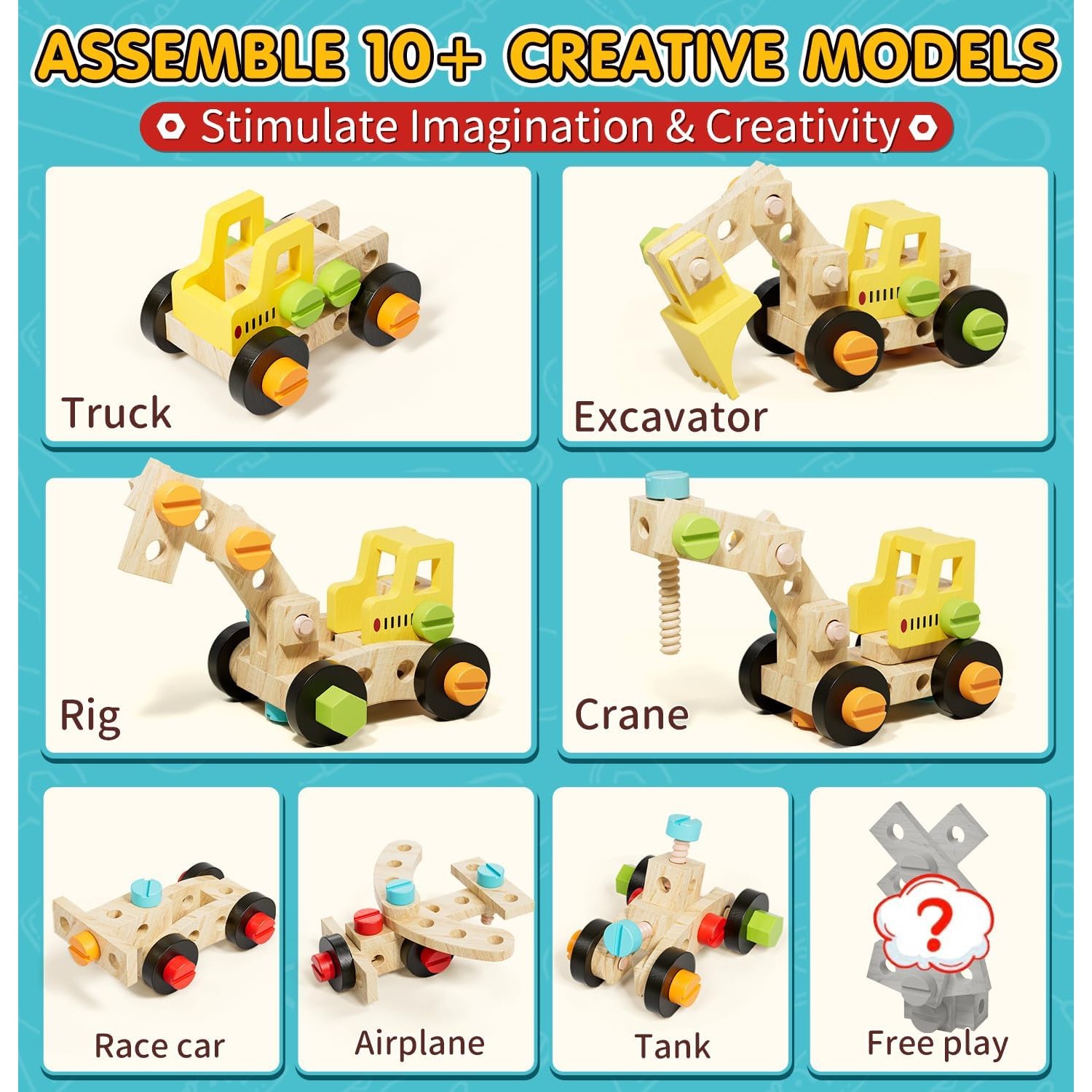 Kids Wooden Tool Set with Carry Toolbox: image 3