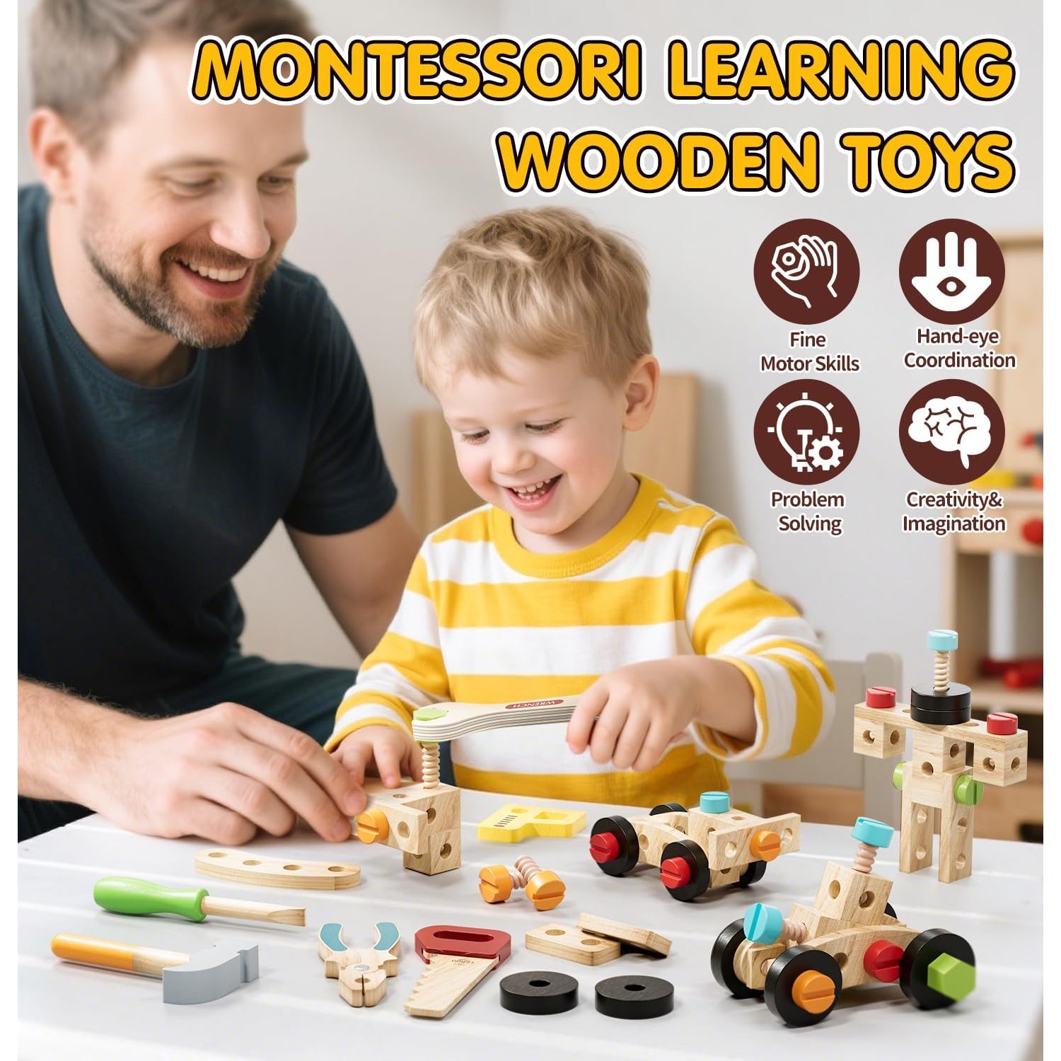 Kids Wooden Tool Set with Carry Toolbox: image 4