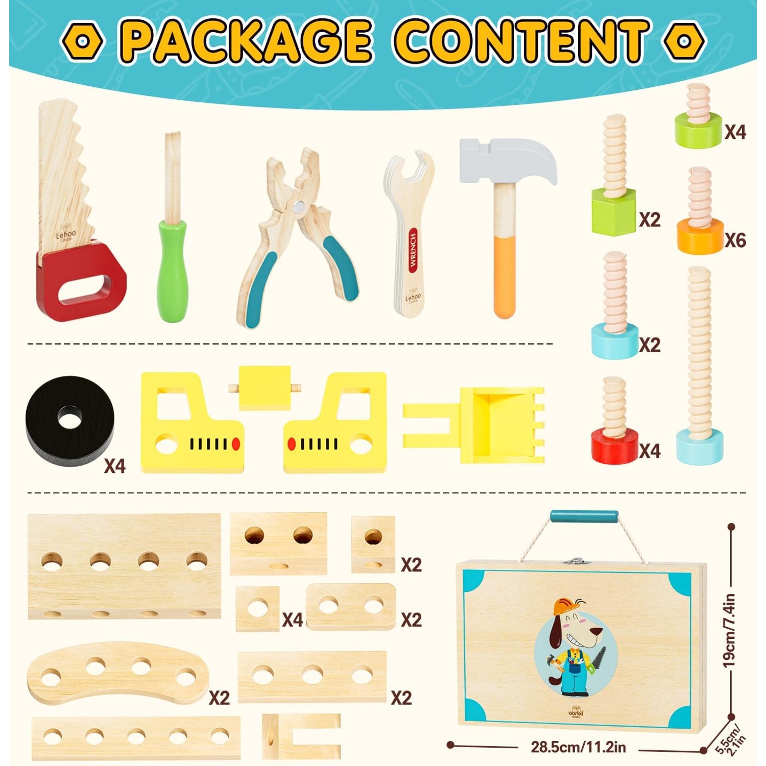 Kids Wooden Tool Set with Carry Toolbox: image 7