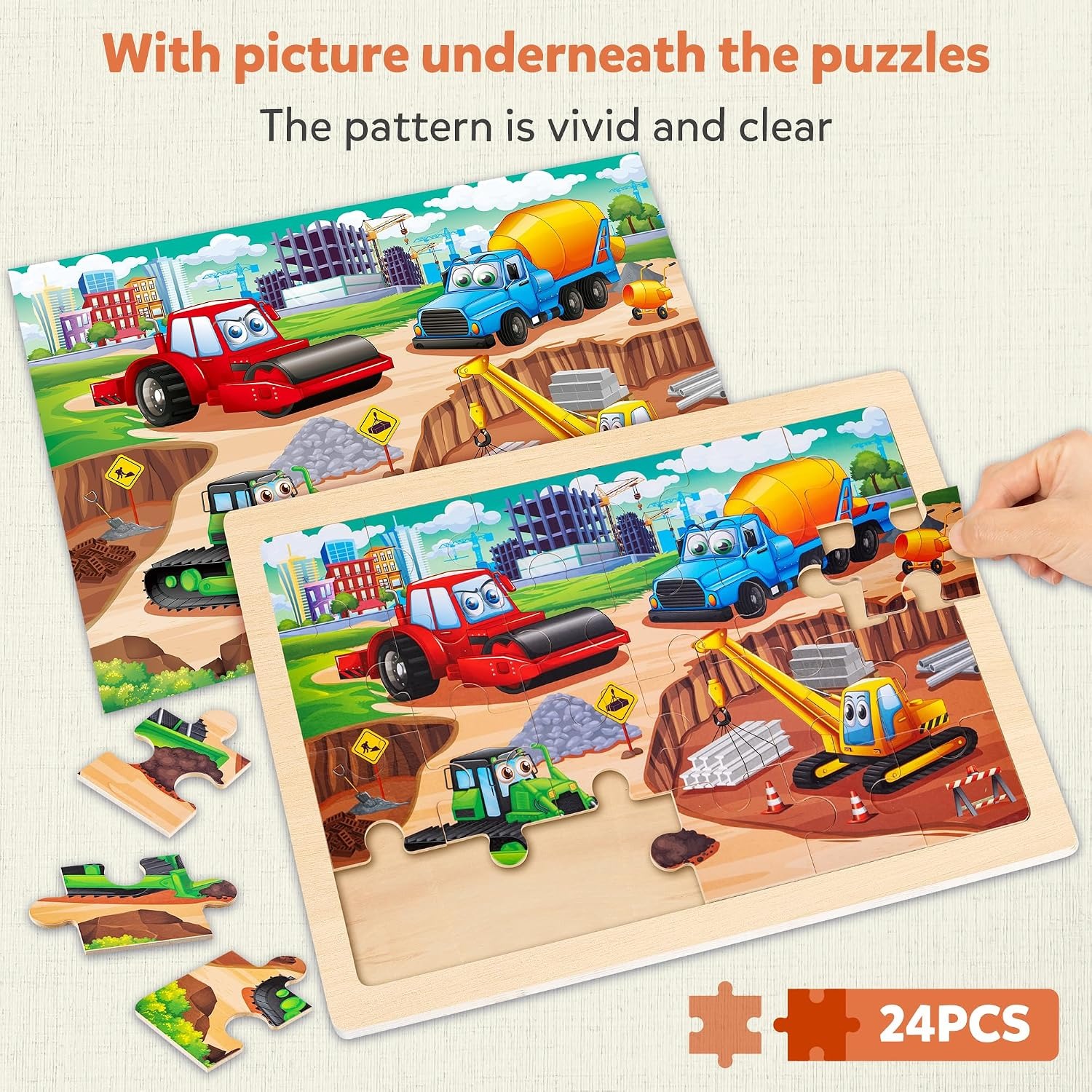 Wooden Construction Vehicle Puzzles 4-Pack