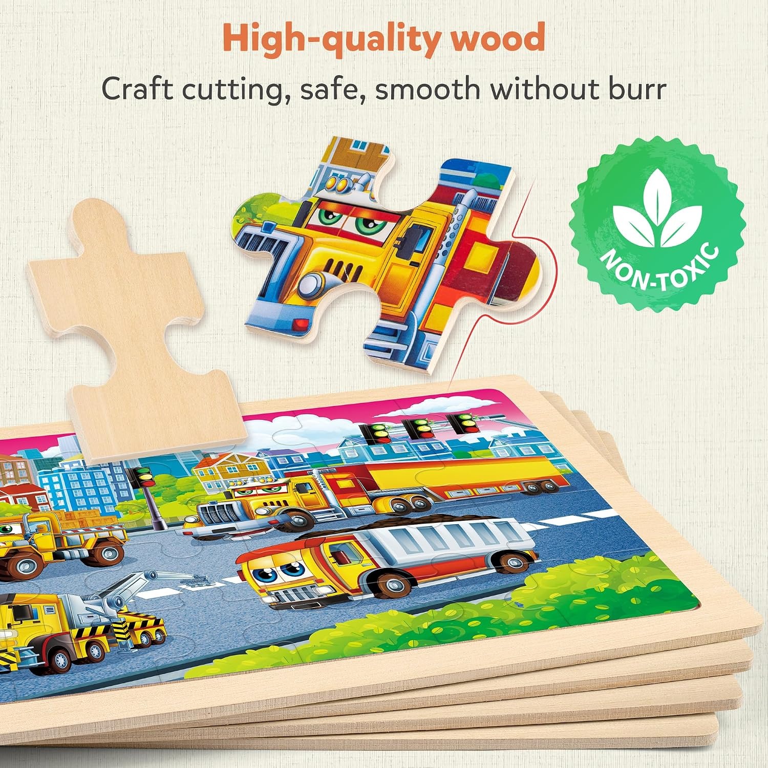 Wooden Construction Vehicle Puzzles 4-Pack