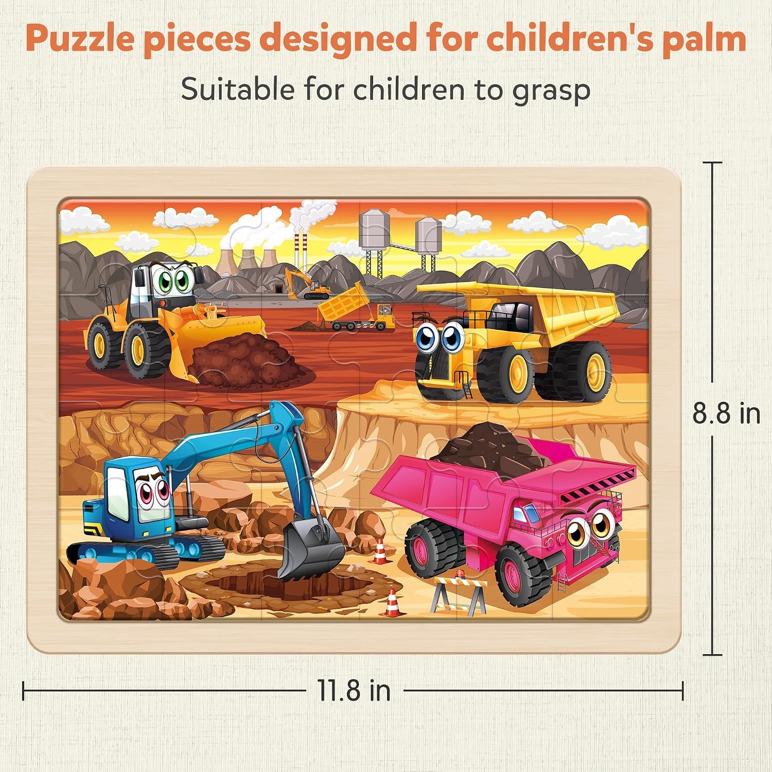 Wooden Construction Vehicle Puzzles 4-Pack