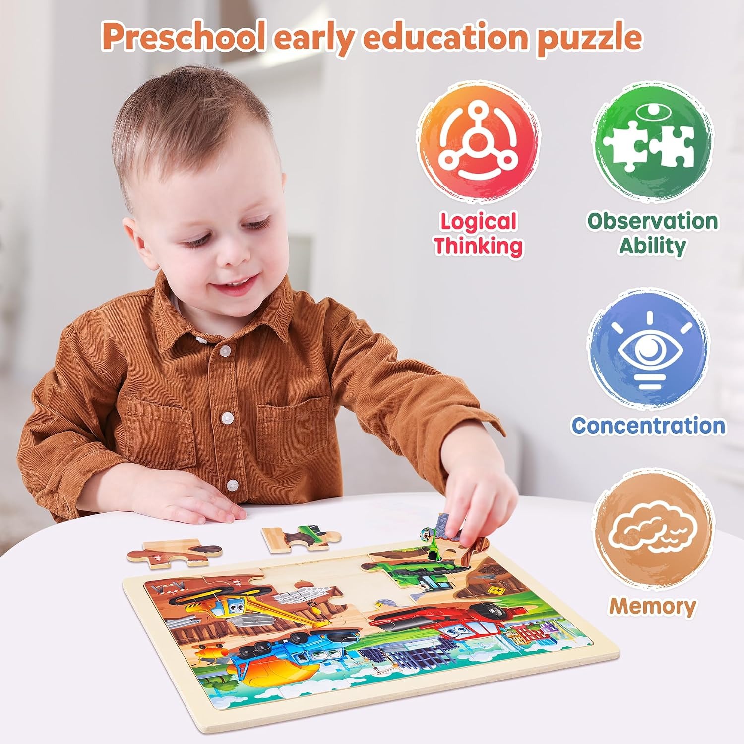 Wooden Construction Vehicle Puzzles 4-Pack