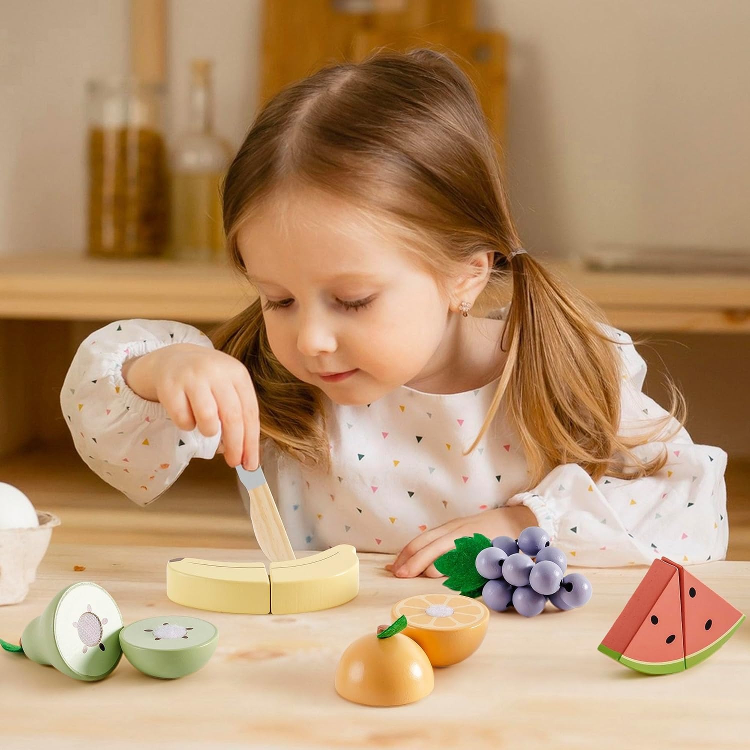 Wooden Cutting Fruit Set with Knife and Shopping Bag: image 2