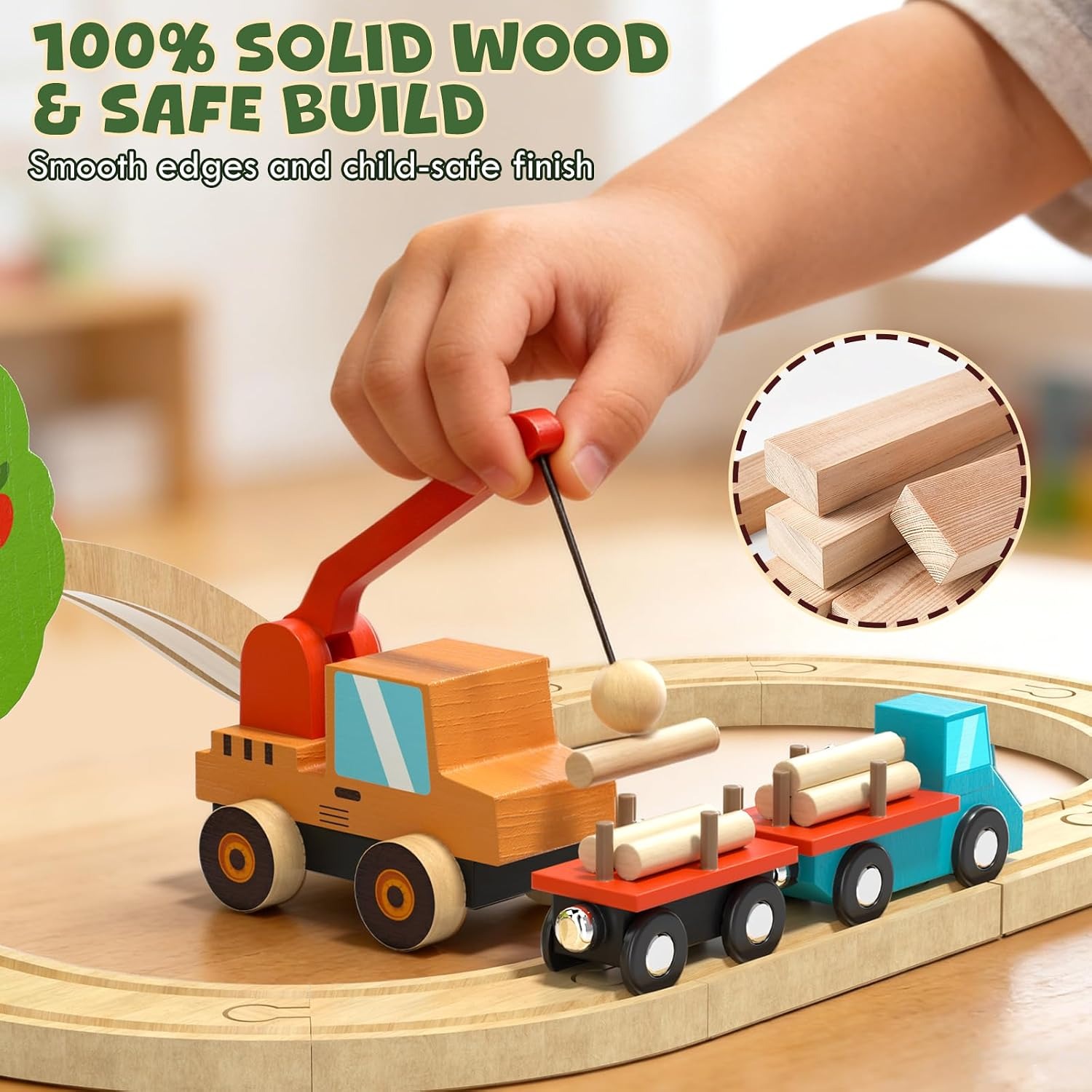 Wooden Farm Train Set with Animals, Barn and Crane: image 2
