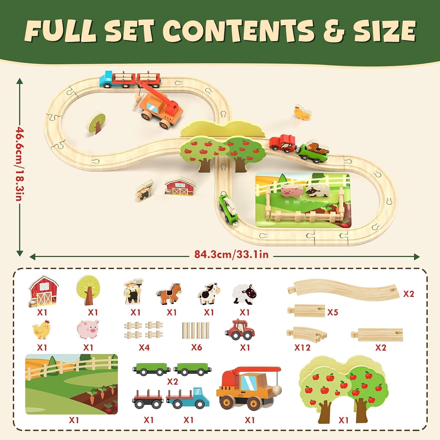 Wooden Farm Train Set with Animals, Barn and Crane: image 7
